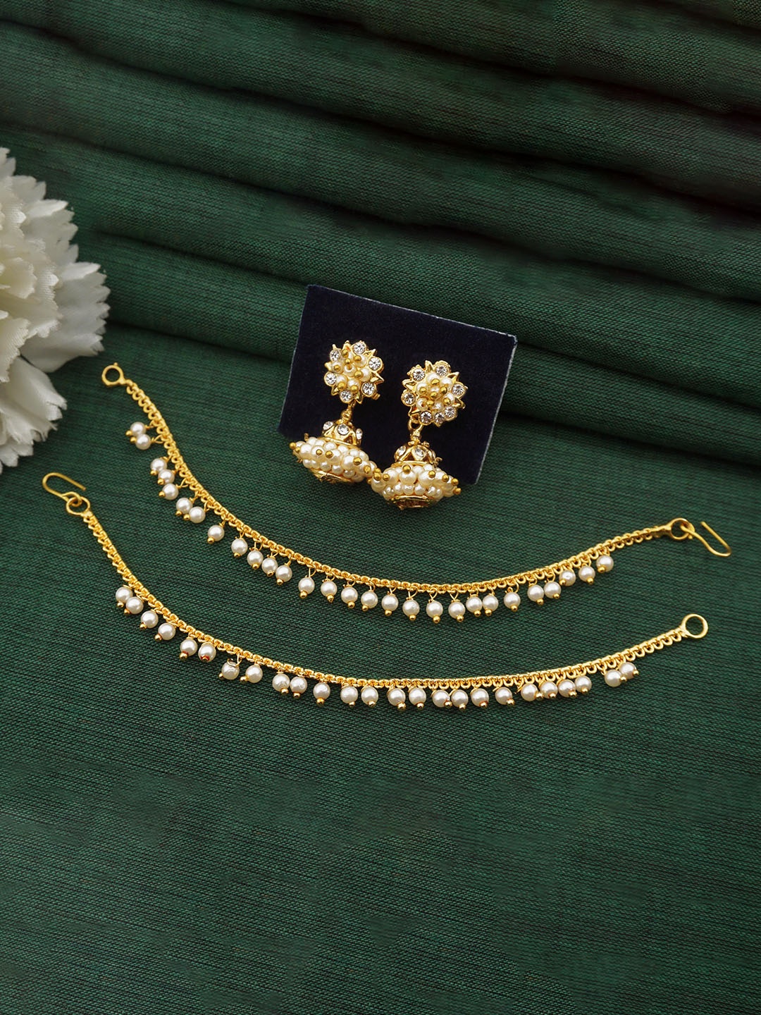 

PINAAKA DARINI 1 Gram Gold-Plated Contemporary Drop Earrings, White
