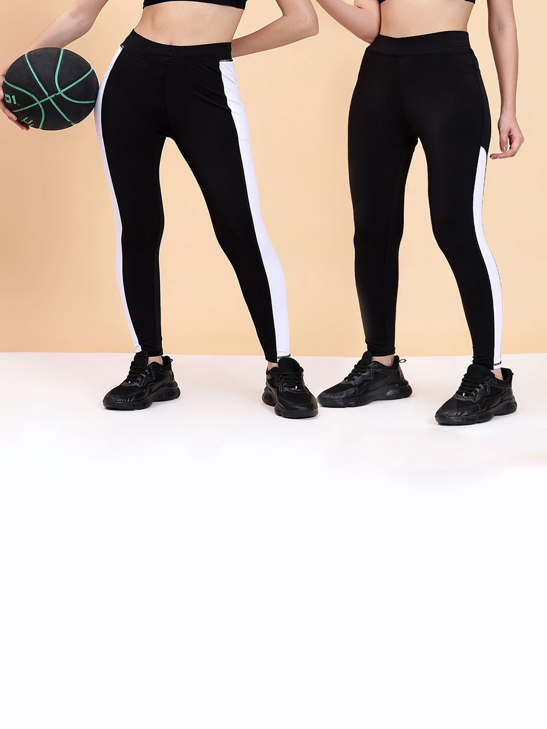 

KRONMENINEN Pack Of 2 Colour-Blocked Skinny Fit Ankle-Length Yoga Black Tights