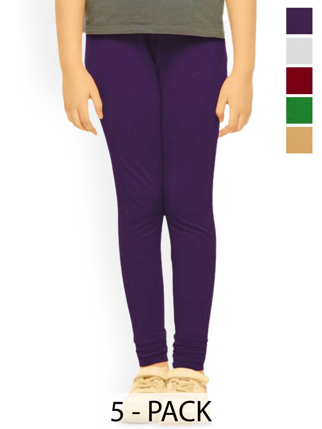 

Tik Tok WEARS Girls Pack Of 5 Mid-Rise Churidar Length Leggings, Purple