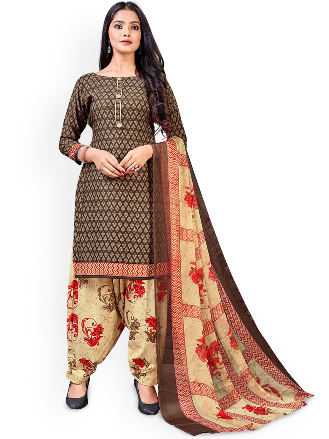 

Maroosh Ethni Motifs Printed Unstitched Dress Material, Brown