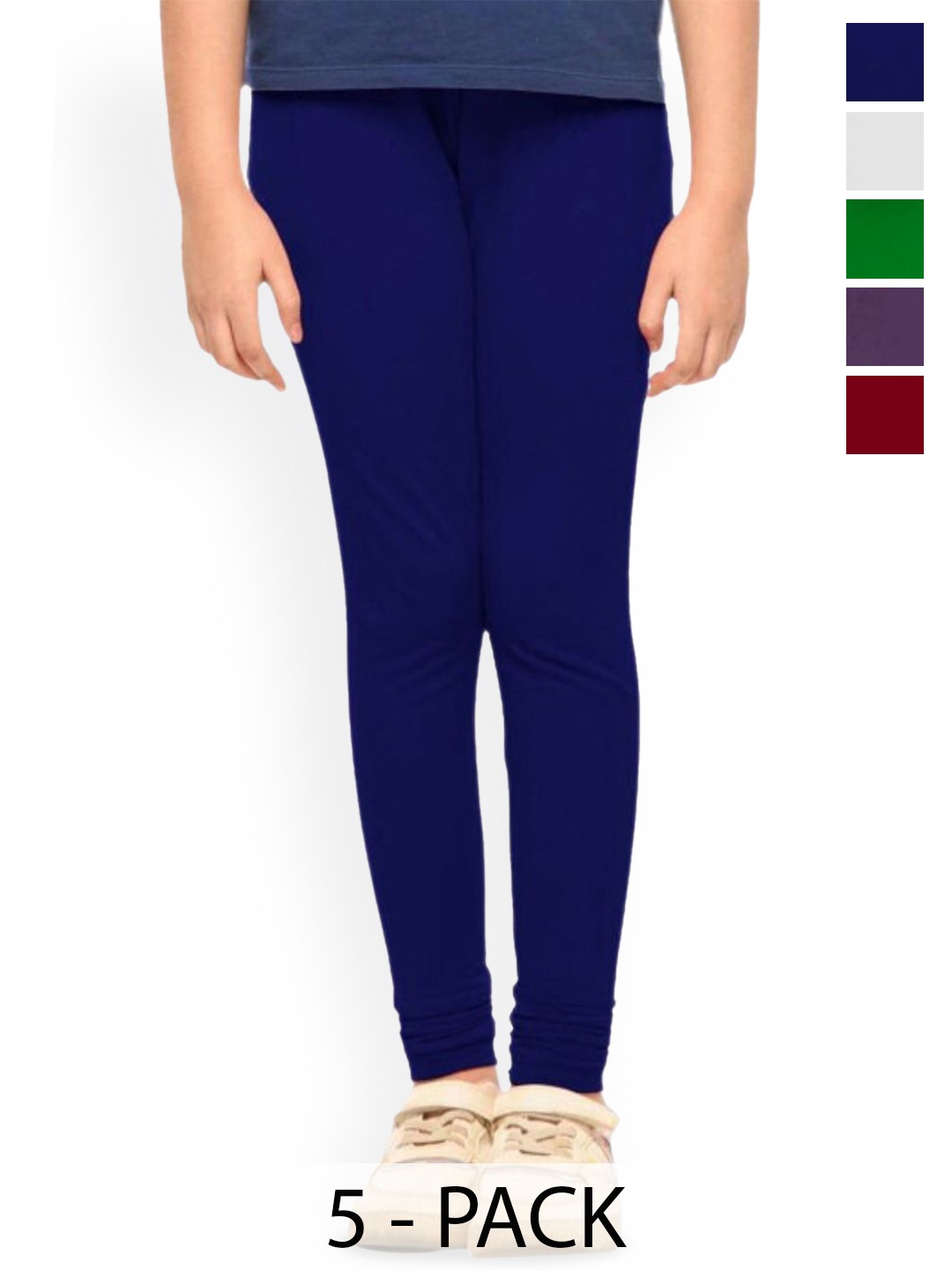 

Tik Tok WEARS Girls Pack Of 5 Mid-Rise Churidar Length Leggings, Blue