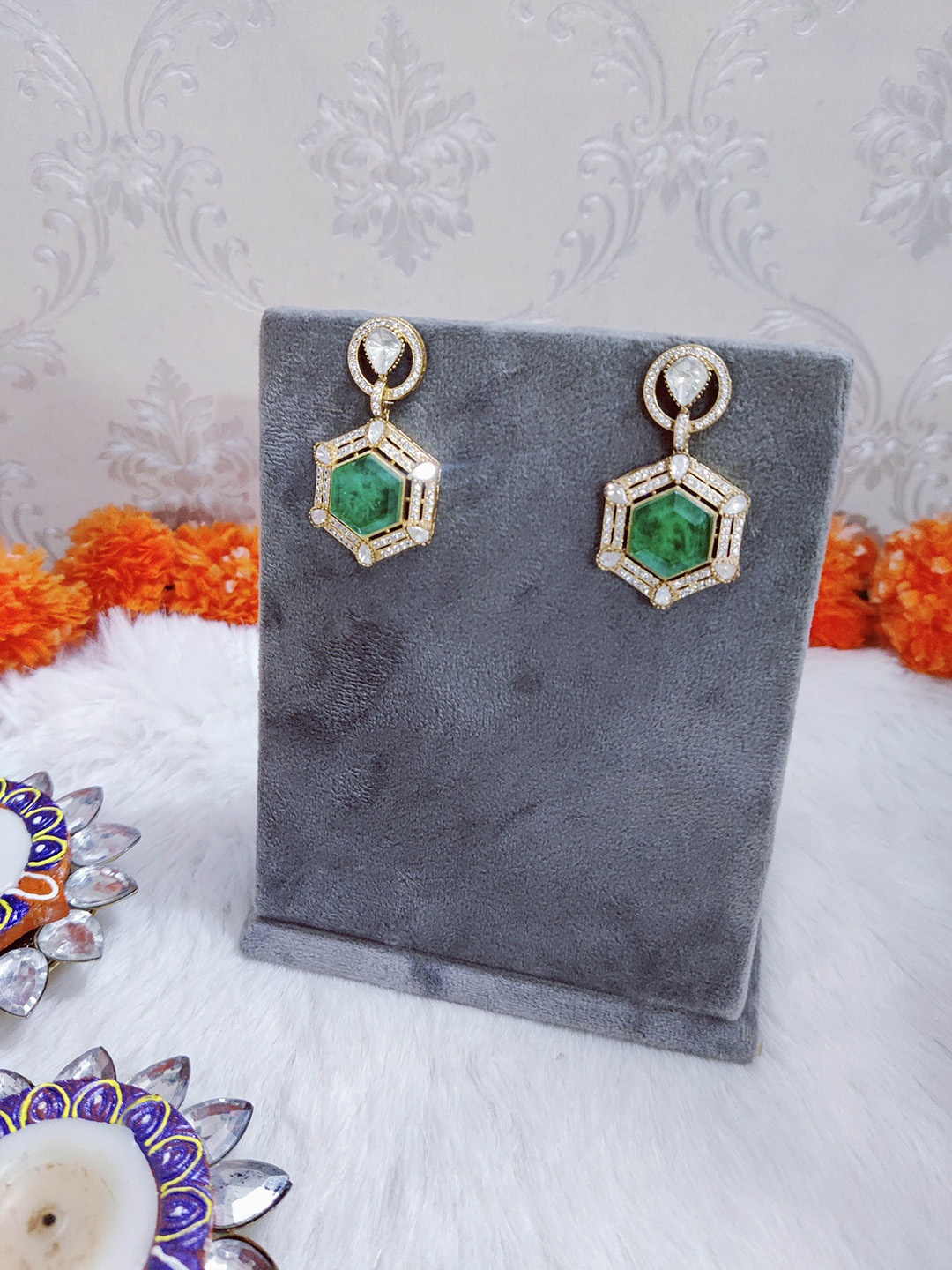 

STYLE DECO Gold Plated CZ Studded Contemporary Studs