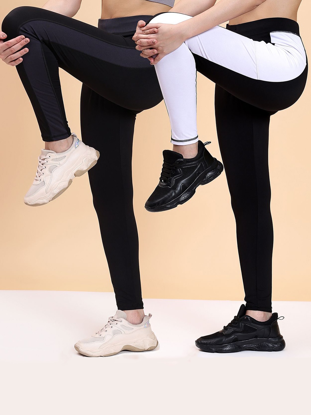 

KRONMENINEN Pack Of 2 Striped 4Way Stretchable Skinny Fit Rapid Dry Ankle Length Tights, Black