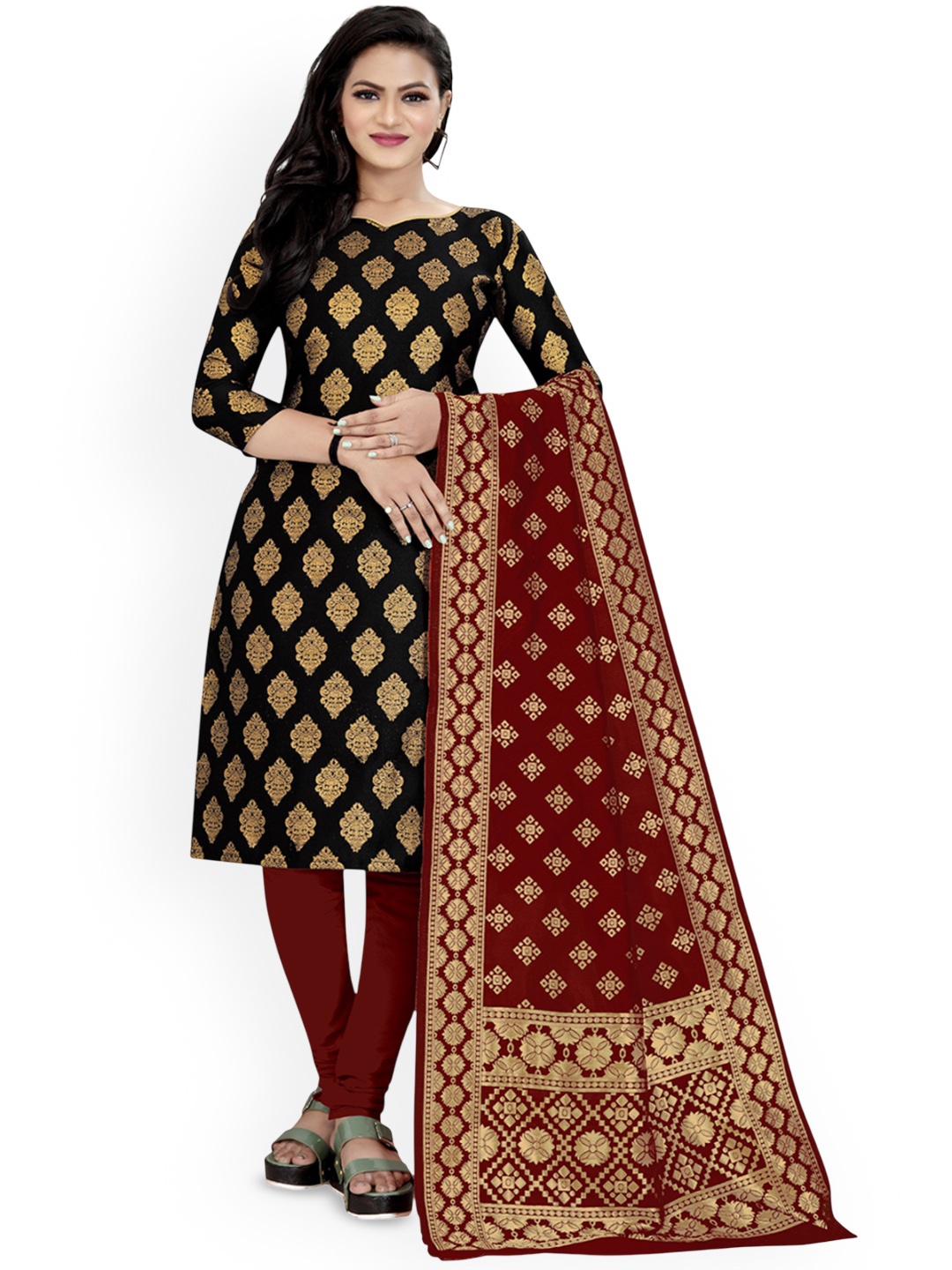 

Maroosh Ethnic Motifs Woven Design Unstitched Dress Material, Black