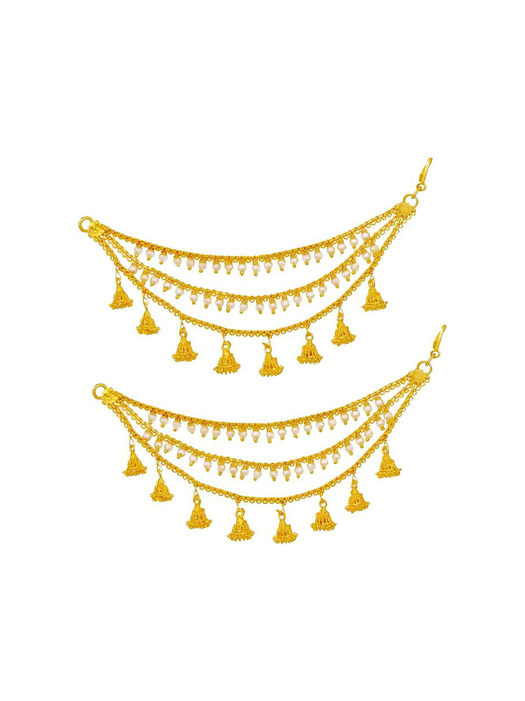 

PINAAKA DARINI 1Gram Gold-Plated Circular Beaded Temple Earrings Chains
