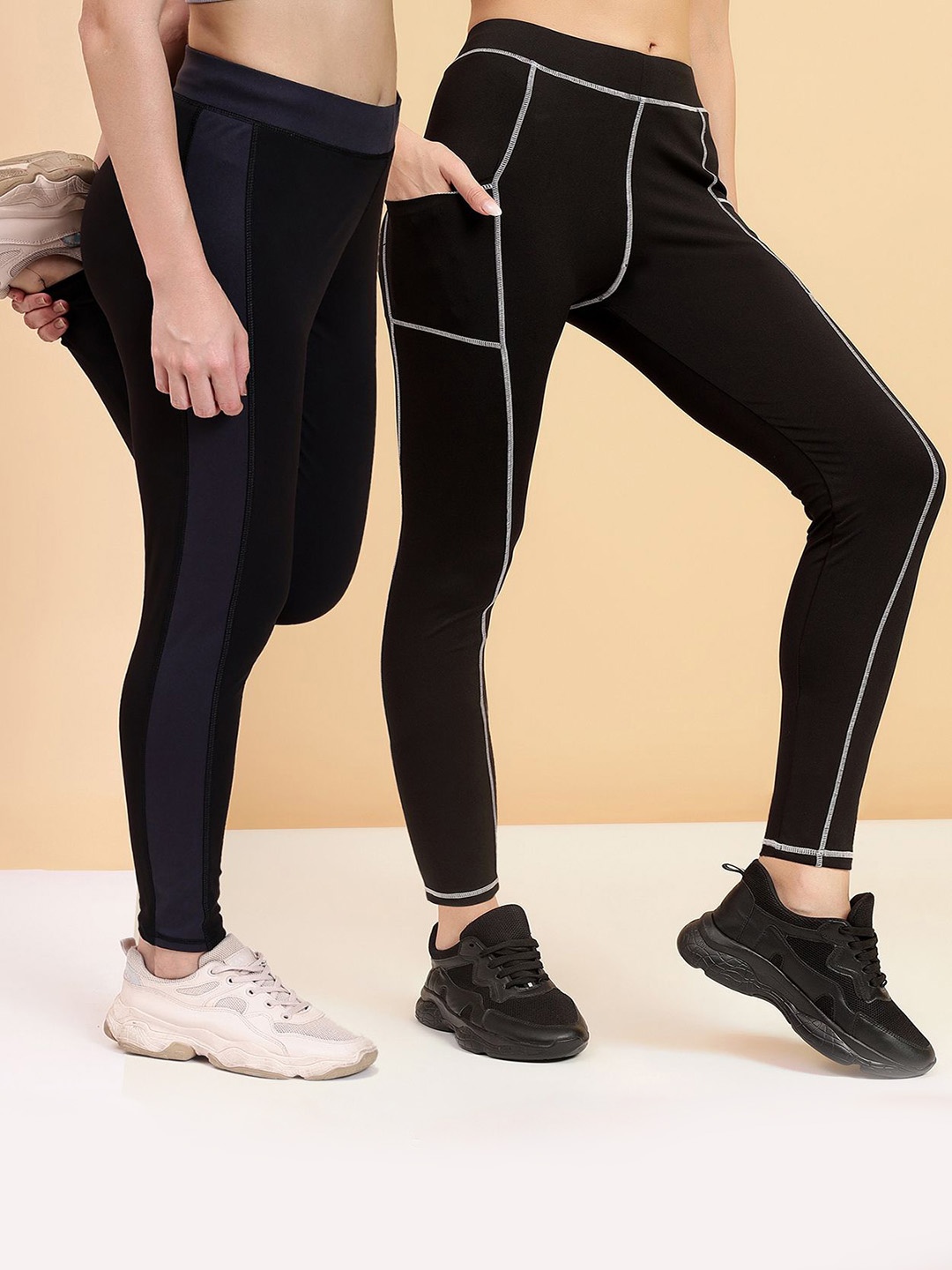 

KRONMENINEN Pack Of 2 4 Way Stretchable Ankle-LengthTights, Black