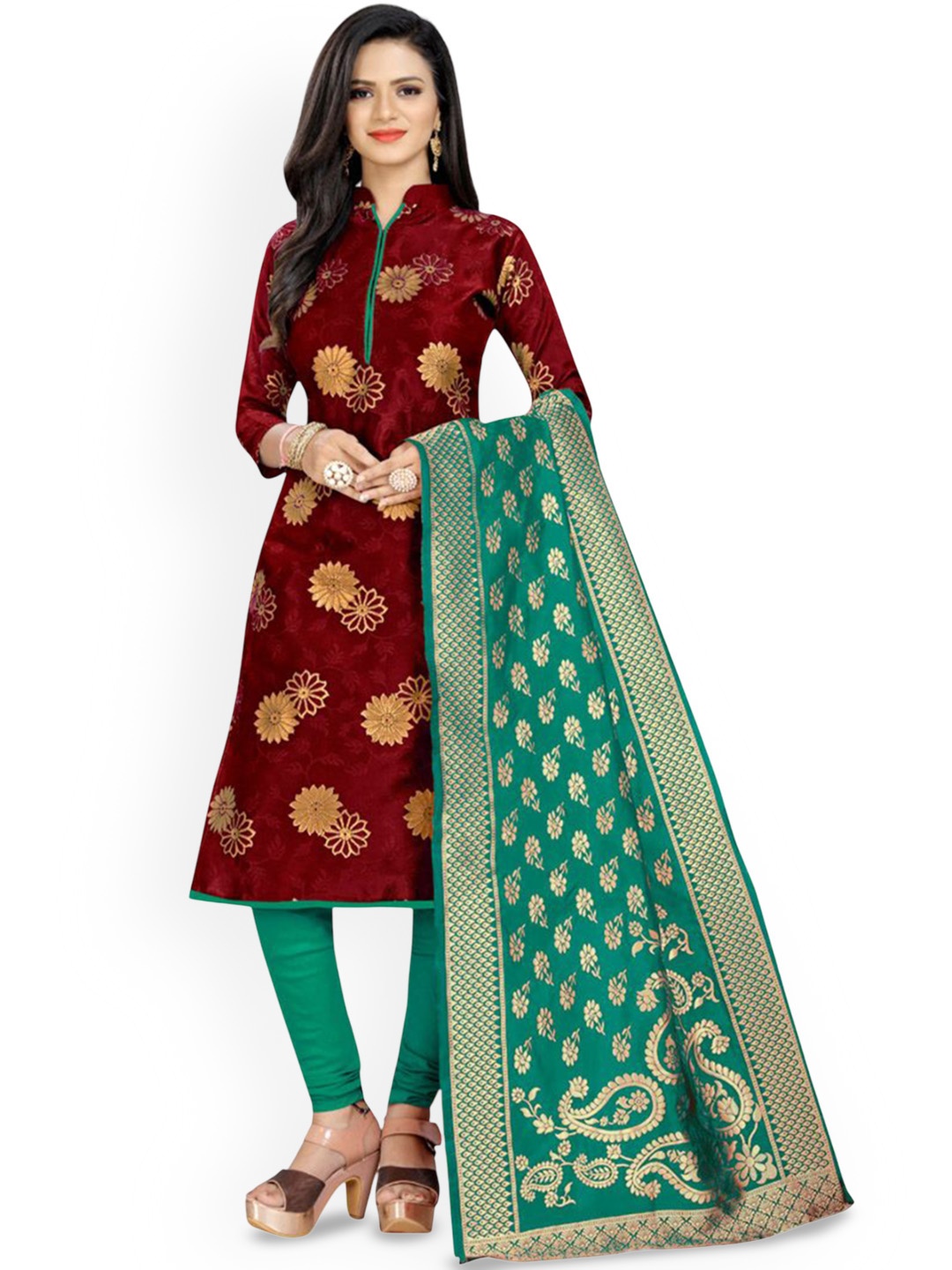 

Maroosh Ethnic Motifs Woven Design Unstitched Dress Material, Maroon
