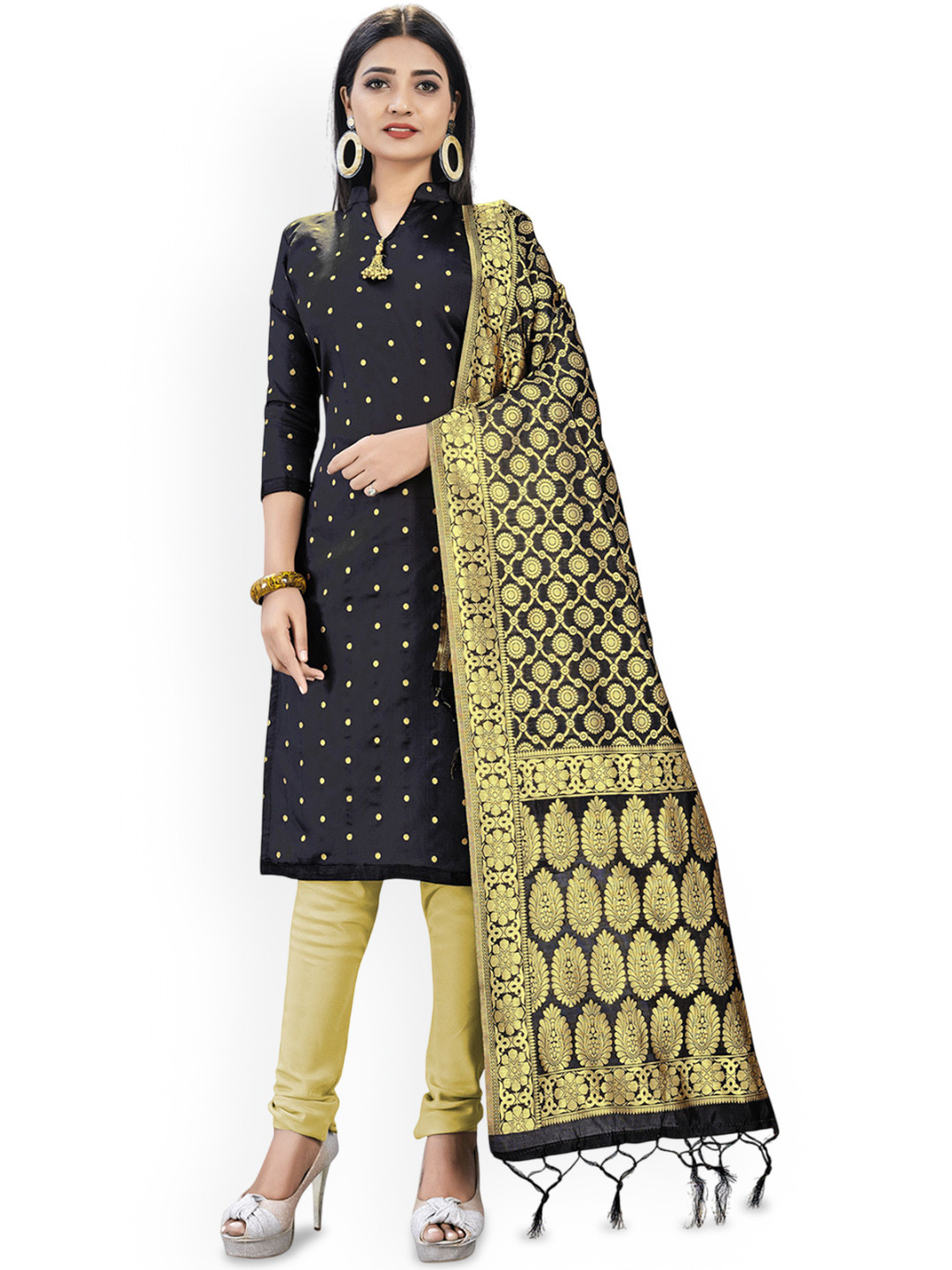 

Maroosh Ethnic Motifs Woven Design Unstitched Dress Material, Black