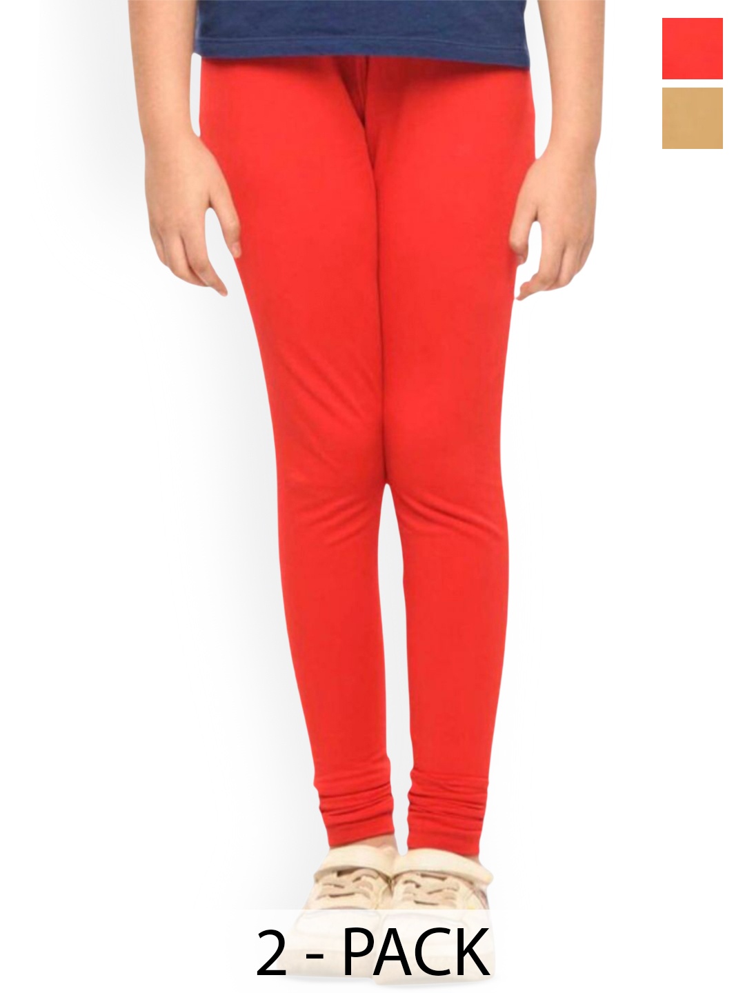 

Tik Tok WEARS Girls Pack Of 2 Churidar Length Leggings, Red
