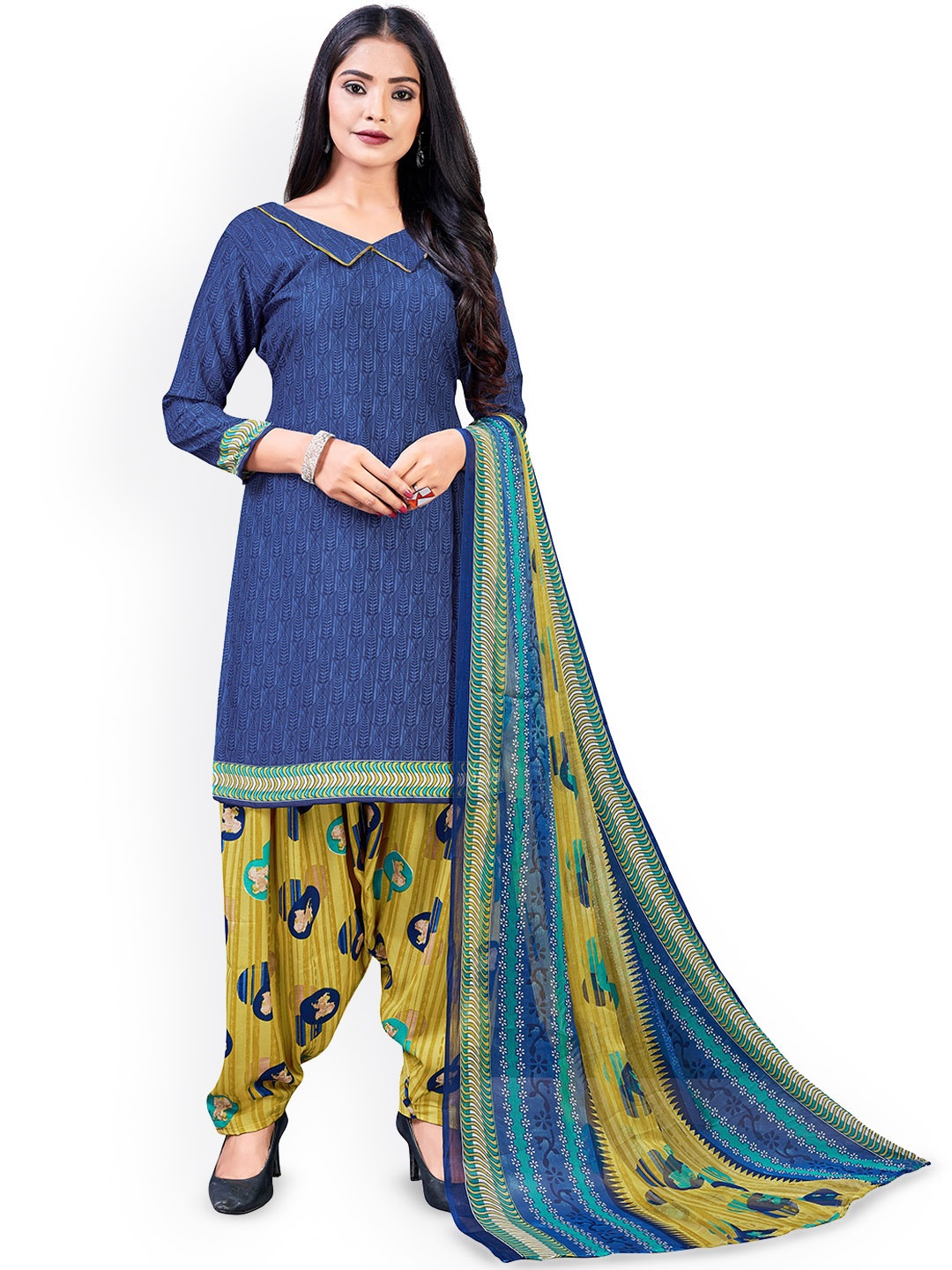 

Maroosh Ethnic Motifs Printed Unstitched Dress Material, Blue