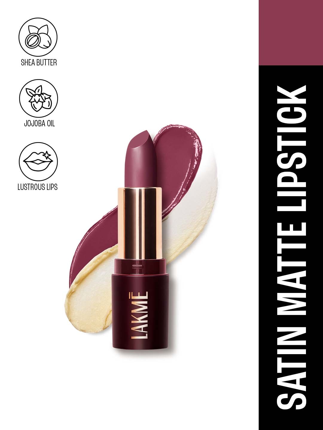 

Lakme Ultimate Glam Satin Matte Lipstick with Jojoba Oil & Shea Butter - Purple Sparkle