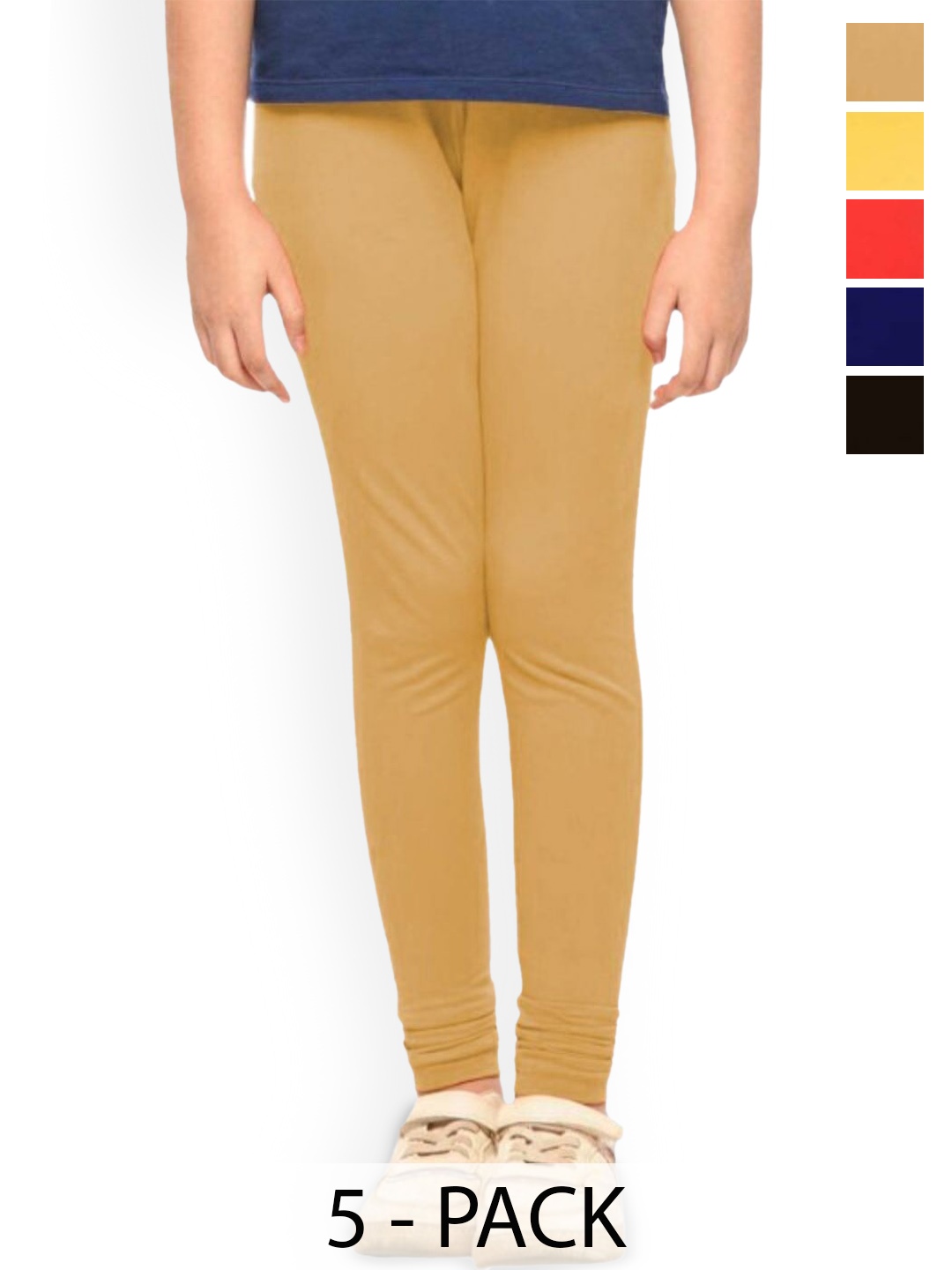 

Tik Tok WEARS Girls Pack Of 5 Mid-Rise Churidar Length Leggings, Black