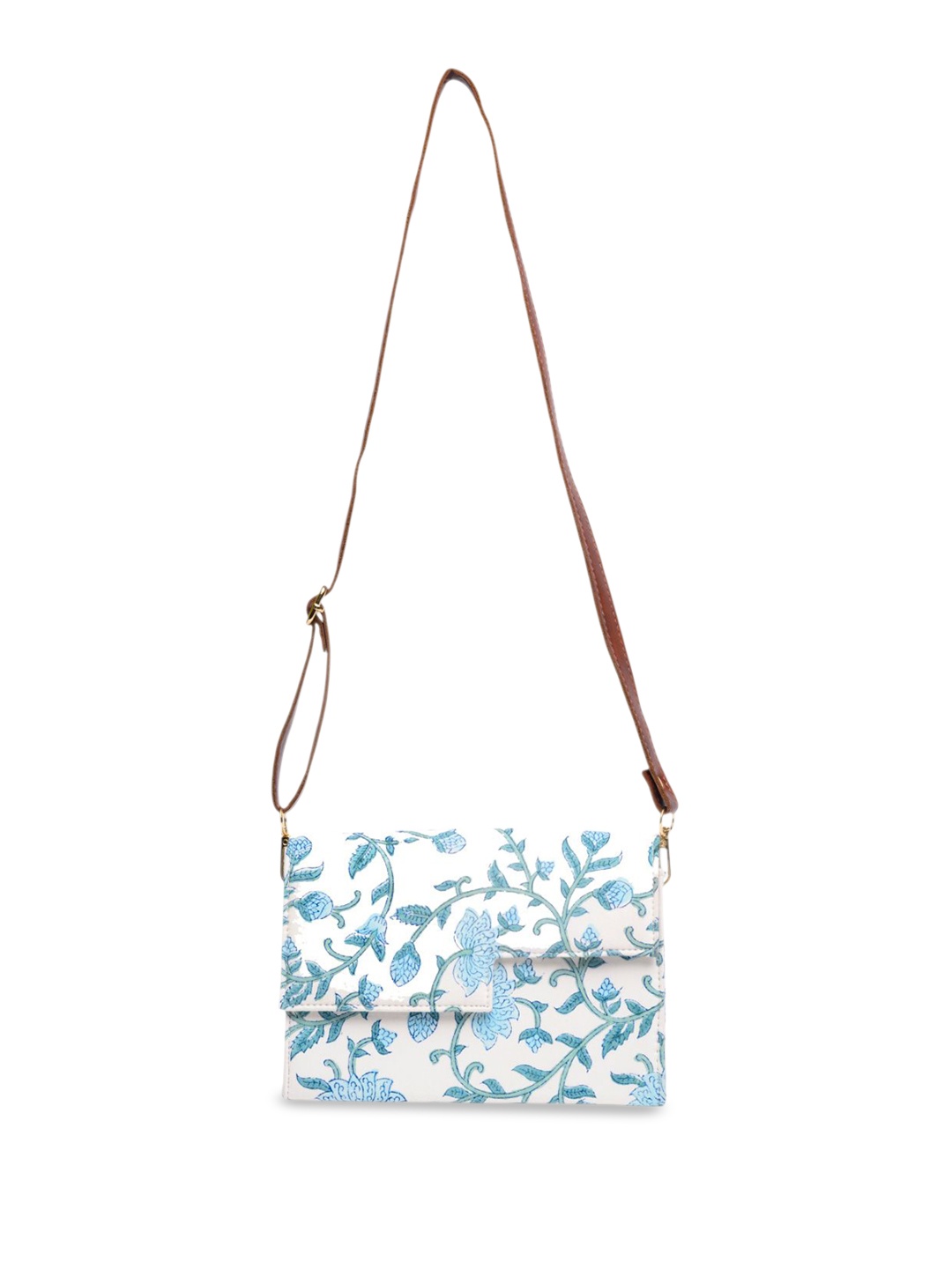 

Block N Style Women Floral Printed Structured Cotton Sling Bag, White