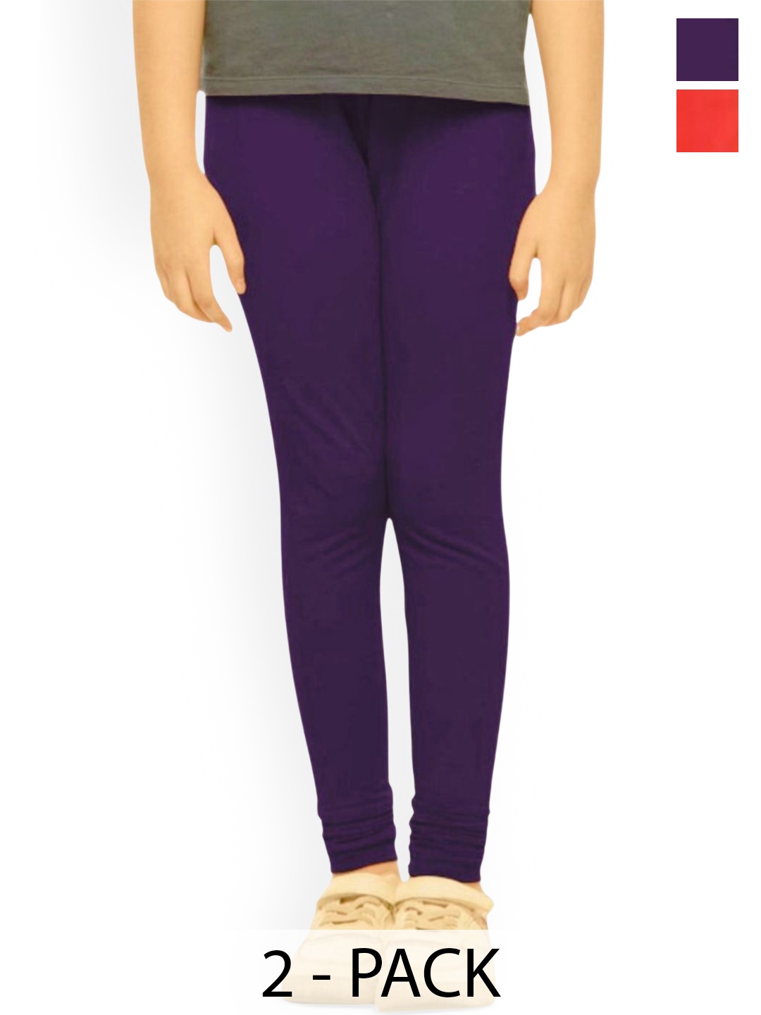 

Tik Tok WEARS Girls Pack Of 2 Mid-Rise Churidar Length Leggings, Red