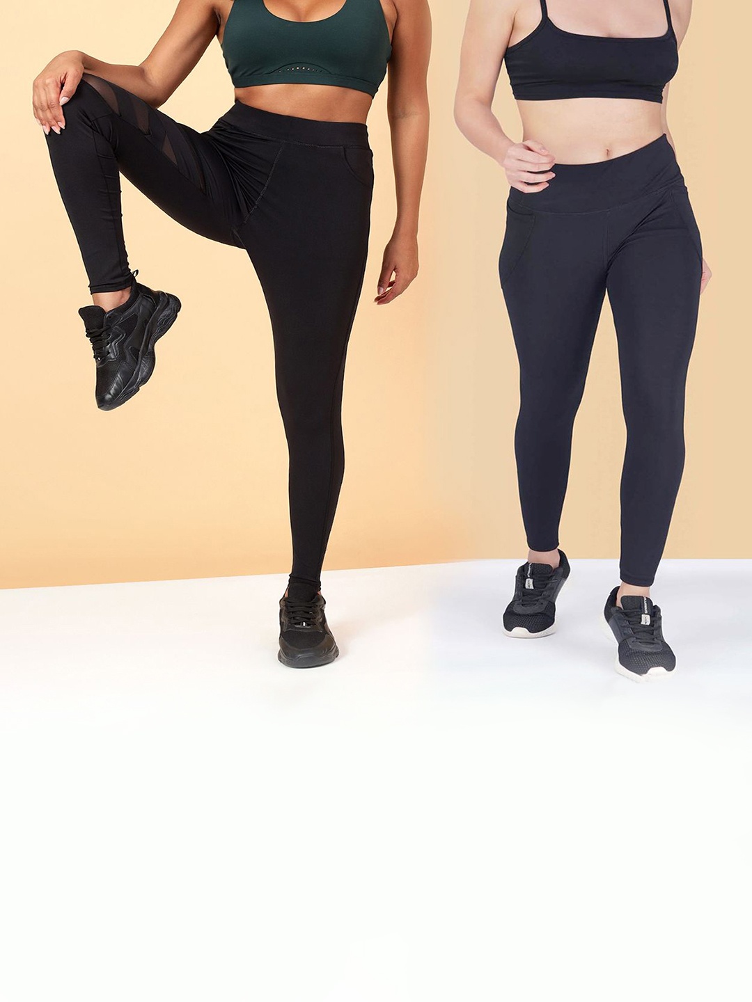 

KRONMENINEN Pack Of 2 4Way Stretchable Skinny Fit Rapid Dry Ankle Length Tights, Black