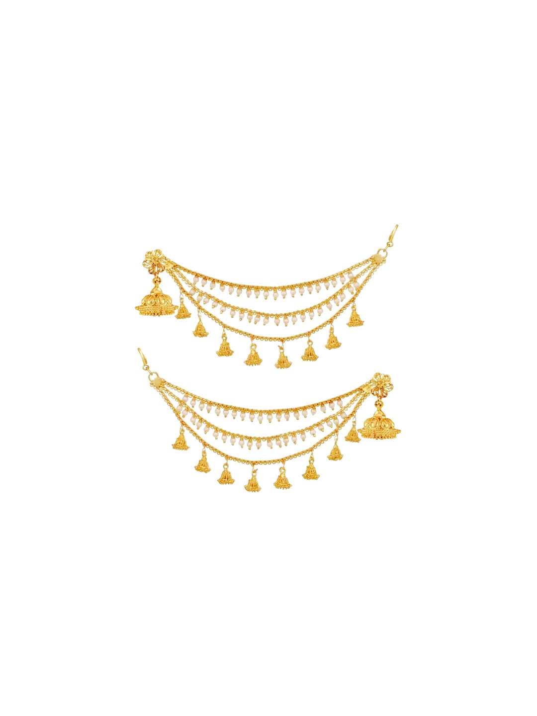 

PINAAKA DARINI 1 Gram Gold-Plated Contemporary Jhumkas With Ear Chain