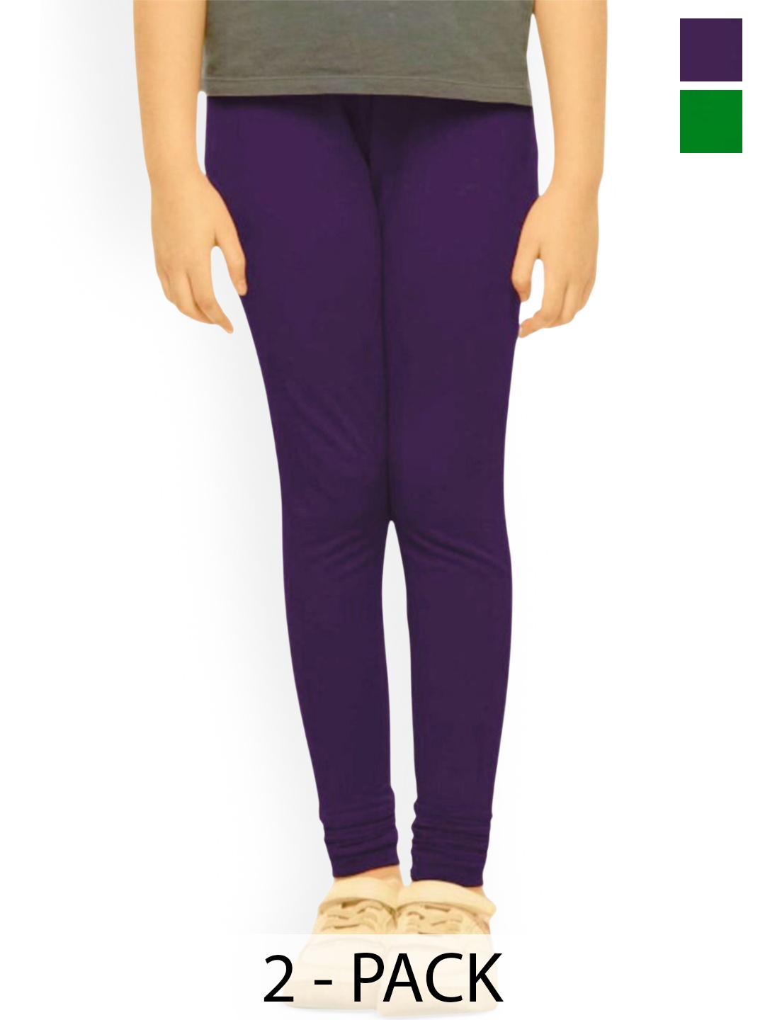 

Tik Tok WEARS Girls Pack Of 2 Mid-Rise Churidar Length Leggings, Purple