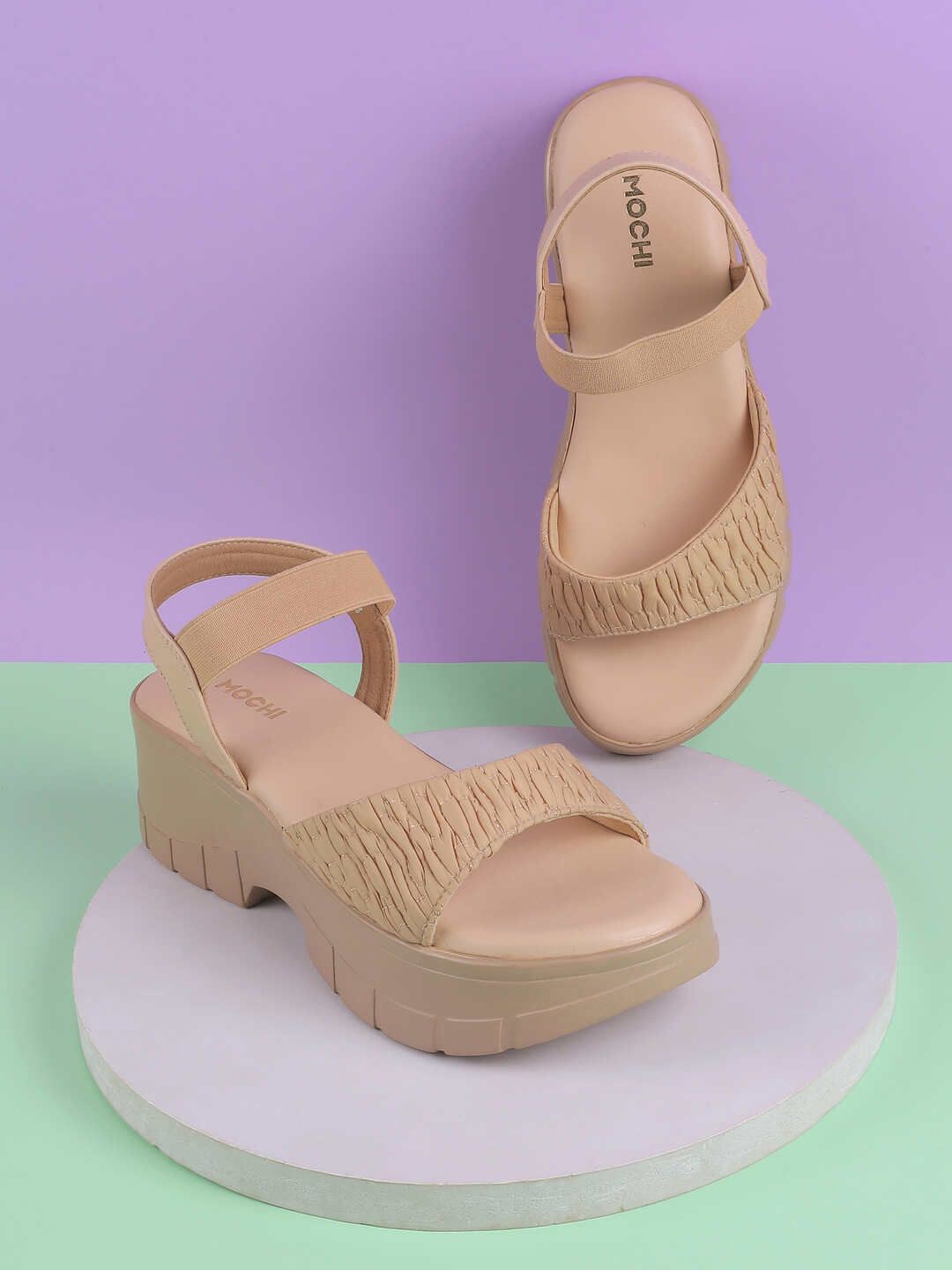 

Mochi Women Platform Heel Sandals, Beige