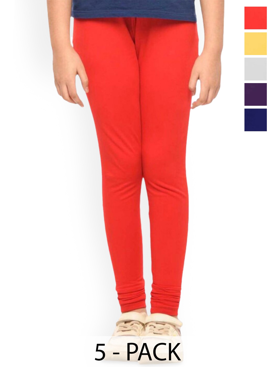 

Tik Tok WEARS Girls Pack Of 5 Churidar Length Leggings, Red