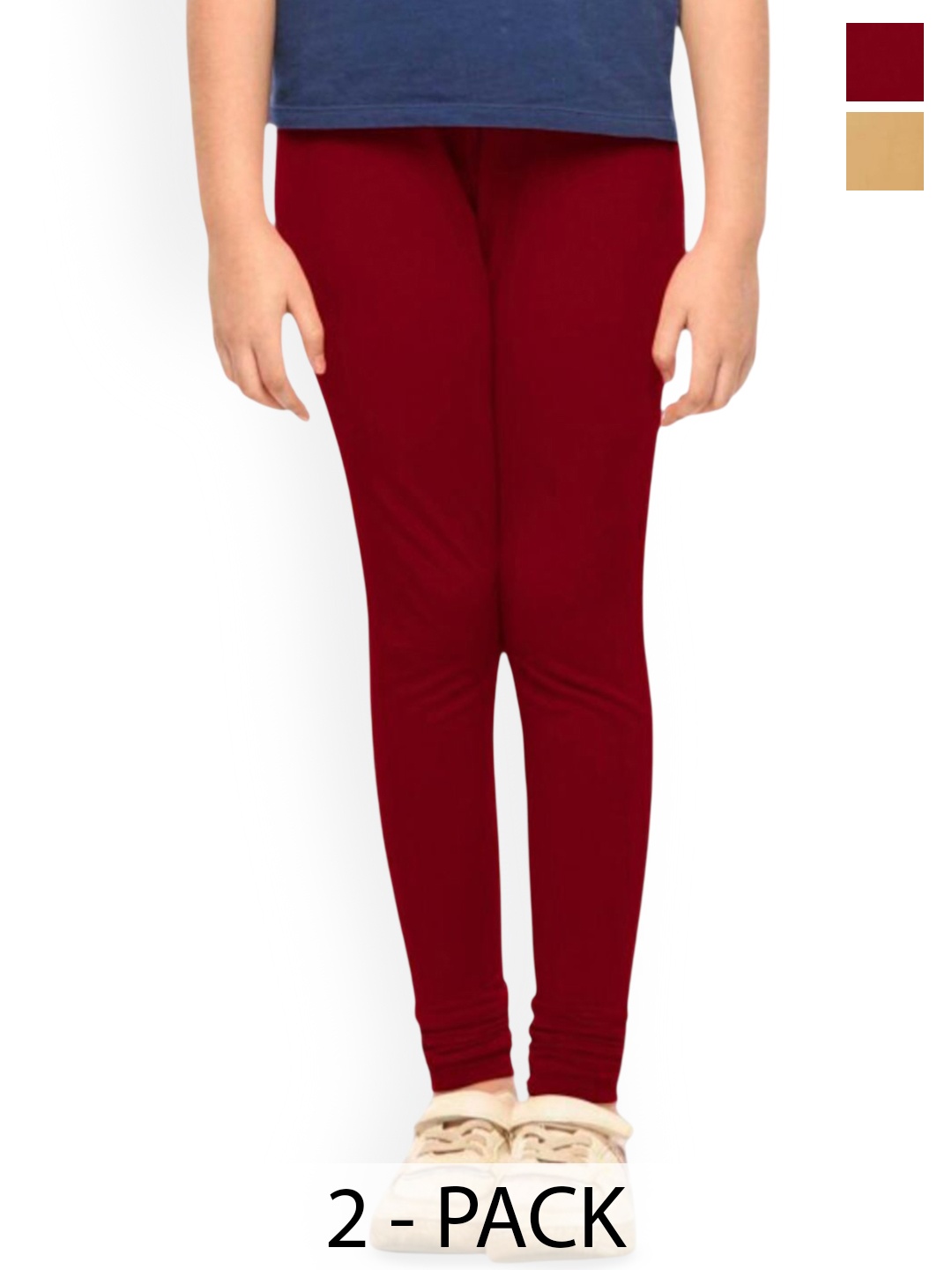 

Tik Tok WEARS Girls Pack Of 2 Churidar-Length Leggings, Maroon