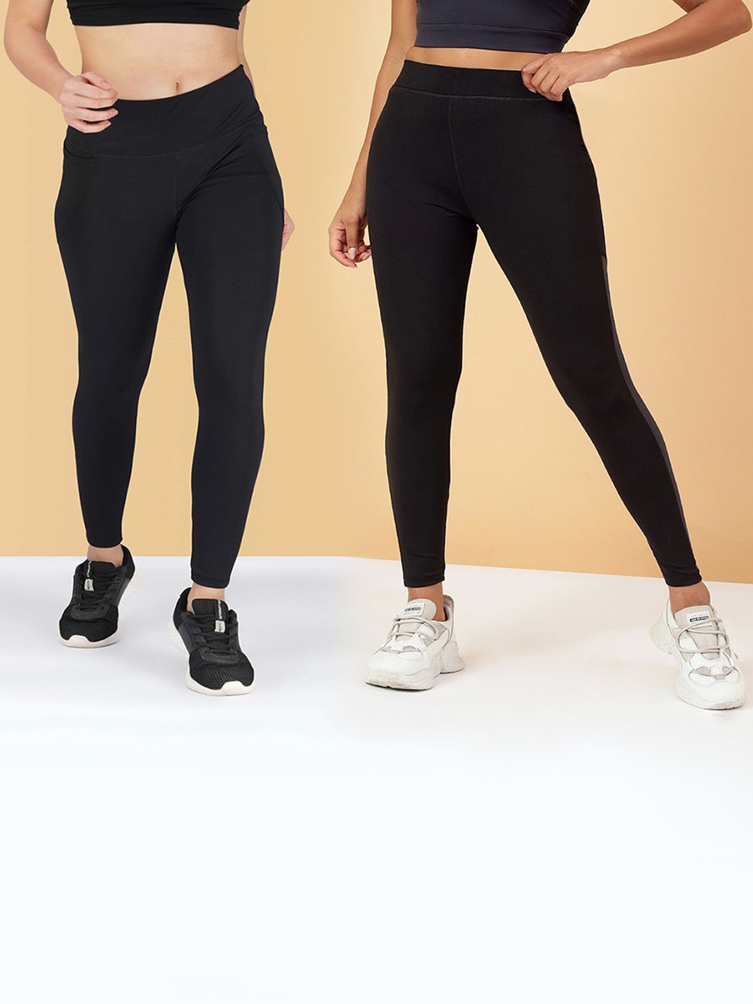 

KRONMENINEN Pack Of 2 4Way Stretchable Skinny Fit Rapid Dry Ankle Length Tights, Black