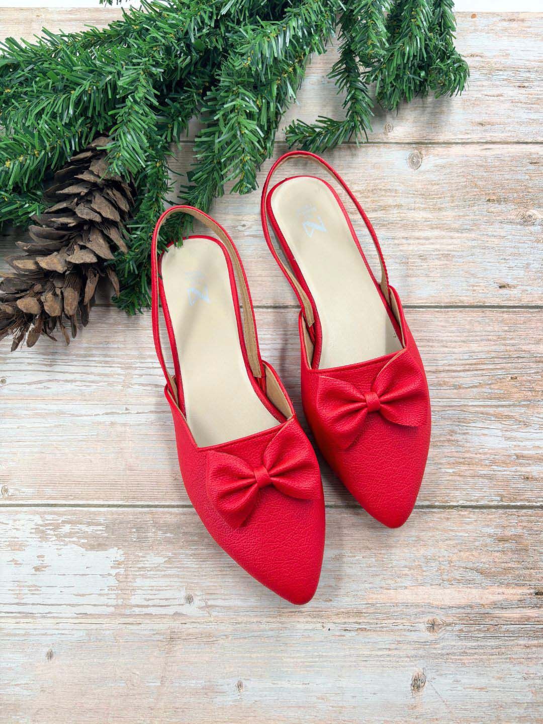 

THE MADRAS TRUNK Women Mules with Bows Slingback Flats, Red