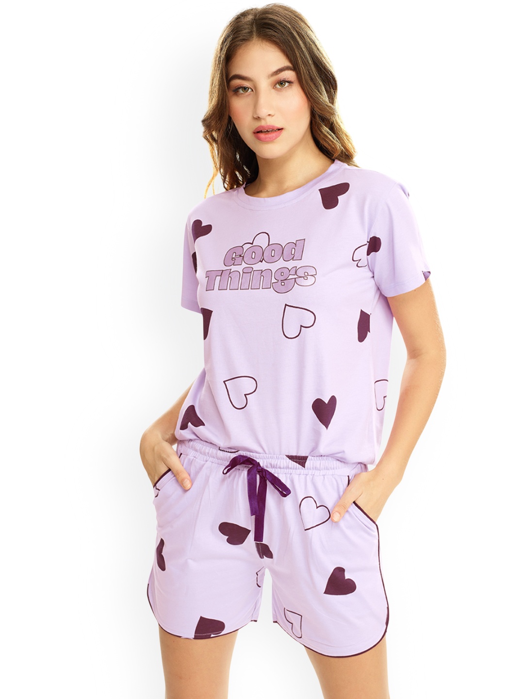 

Lotik Women Printed Night suit, Purple