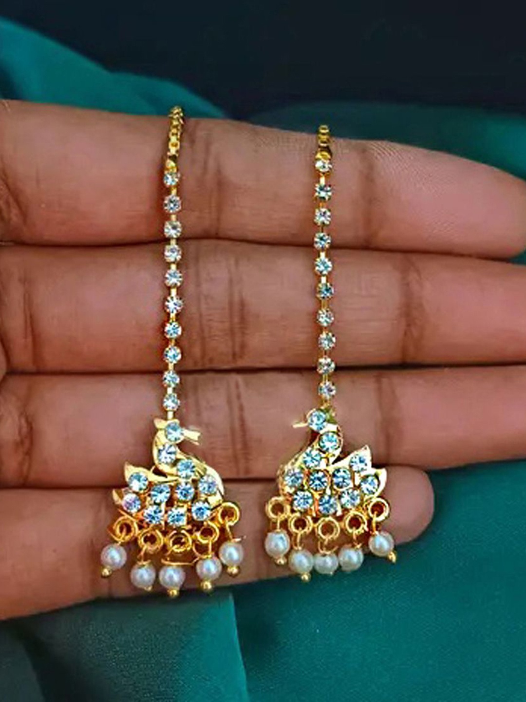 

PINAAKA DARINI 1Gram Gold-Plated Contemporary Drop Earrings, White