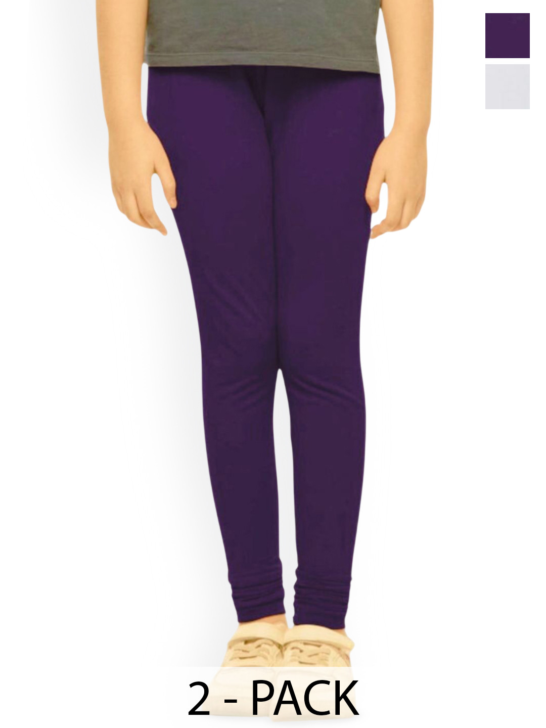 

Tik Tok WEARS Girls Pack Of 2 Mid-Rise Churidar Length Leggings, Purple