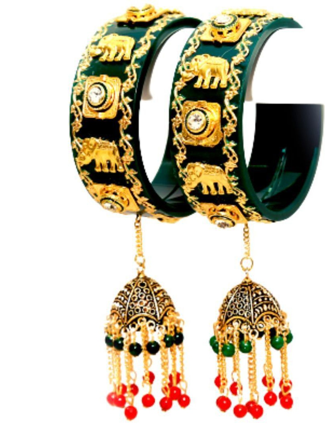 

Align Set Of 2 Gold Plated Stone Studded & Beaded Bangles, Green