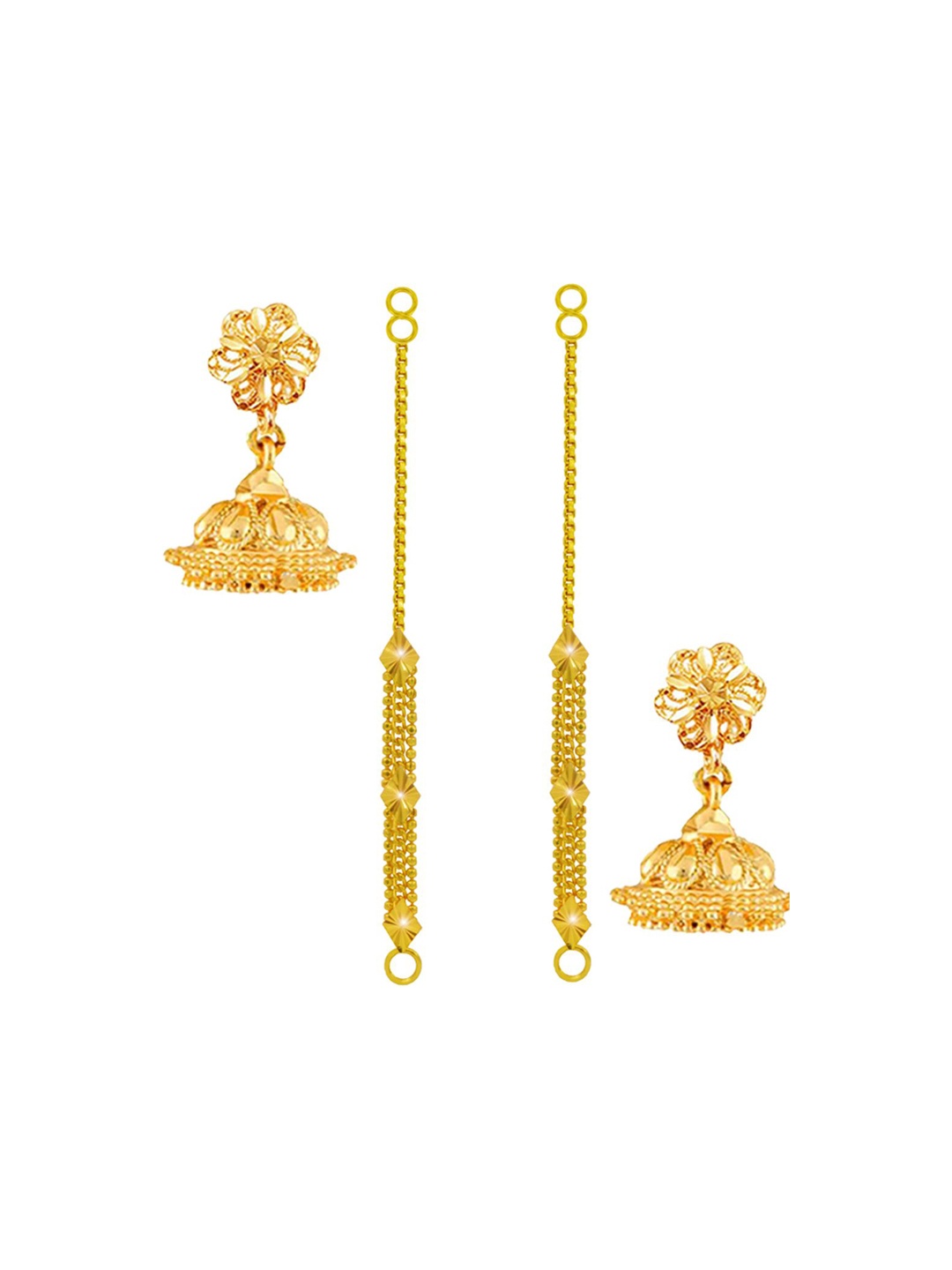 

PINAAKA DARINI 1Gram Gold-Plated Dome Shaped Jhumkas With Chains