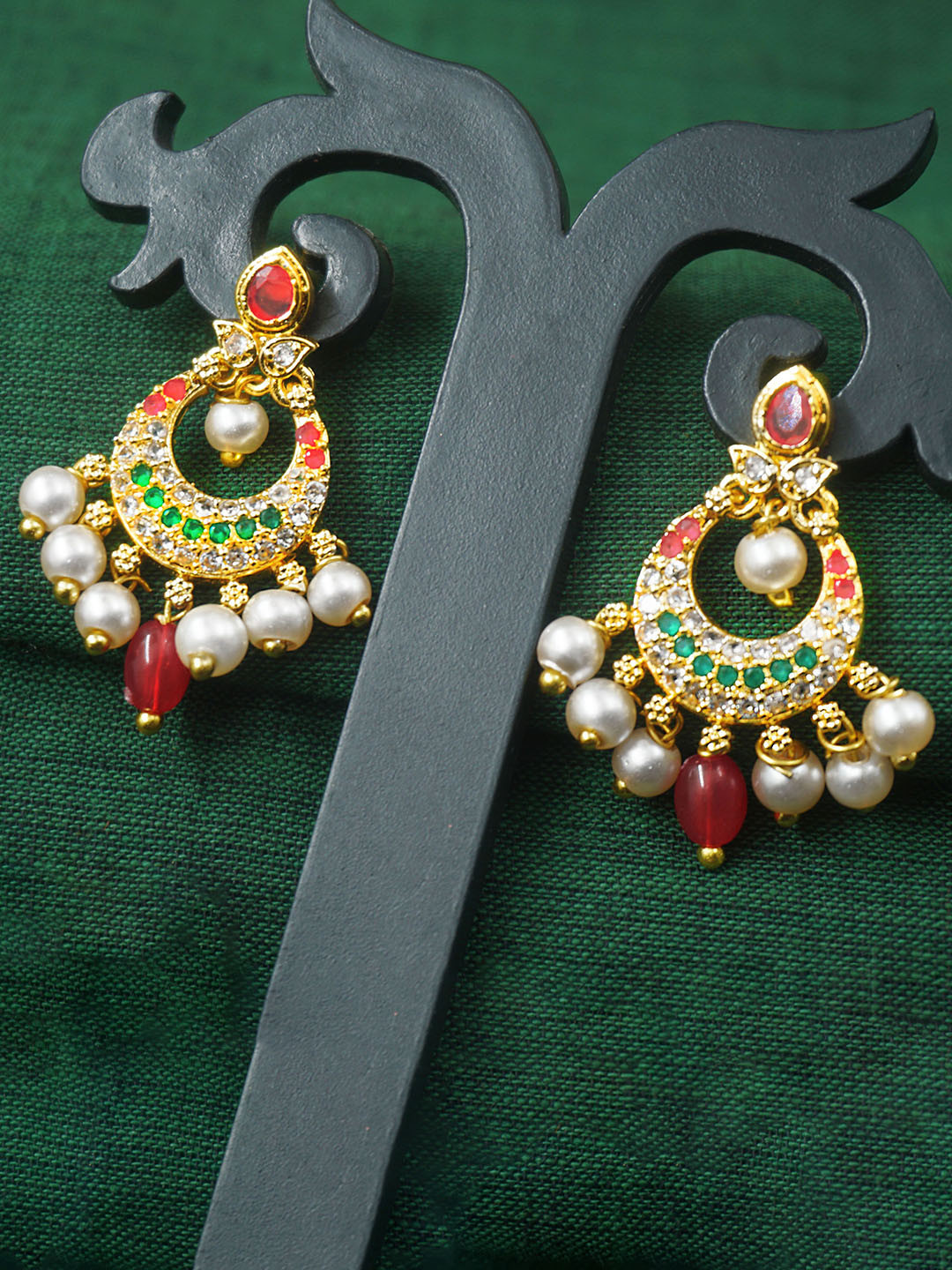 

PINAAKA DARINI 1Gram Gold-Plated Contemporary Cubic Zirconia Drop Earrings