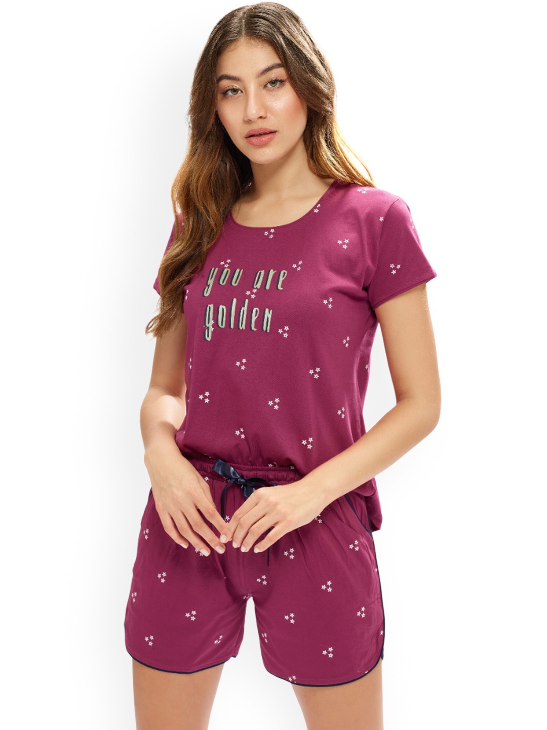 

Lotik Women Printed Night suit, Magenta