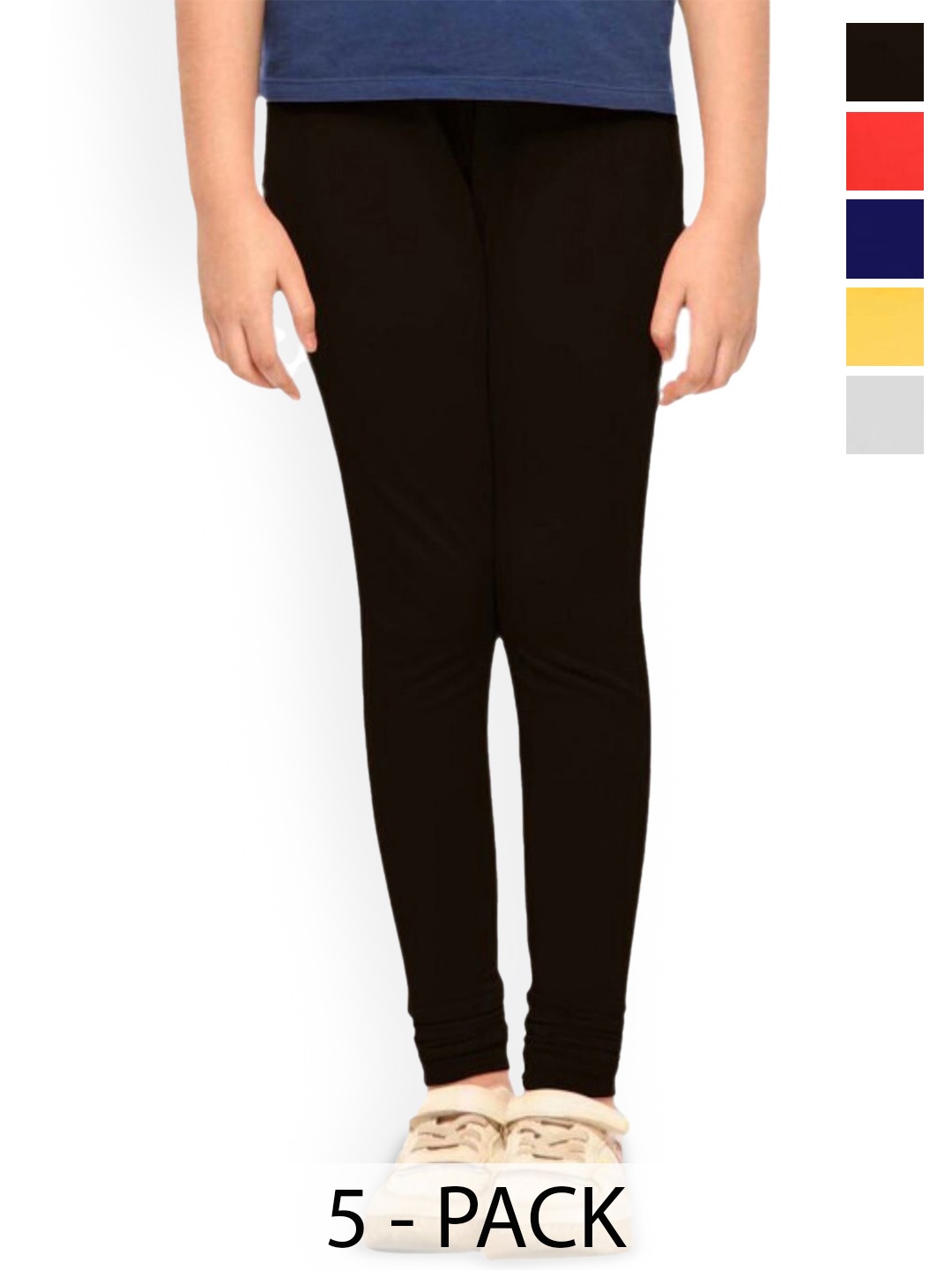 

Tik Tok WEARS Girls Pack Of 5 Mid-Rise Churidar Length Leggings, Black