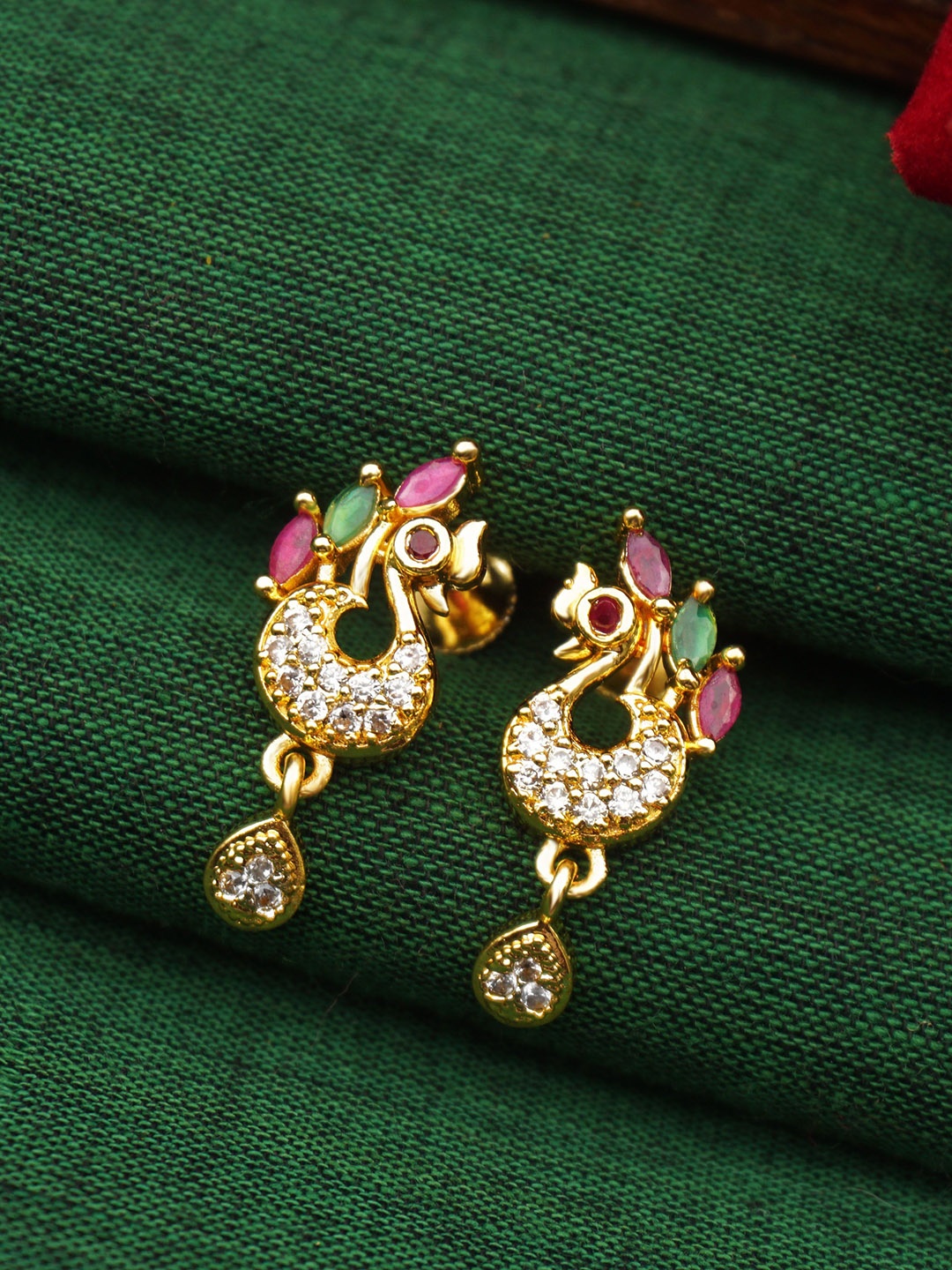 

PINAAKA DARINI 1Gram Gold Plated Peacock Shaped Drop Earrings