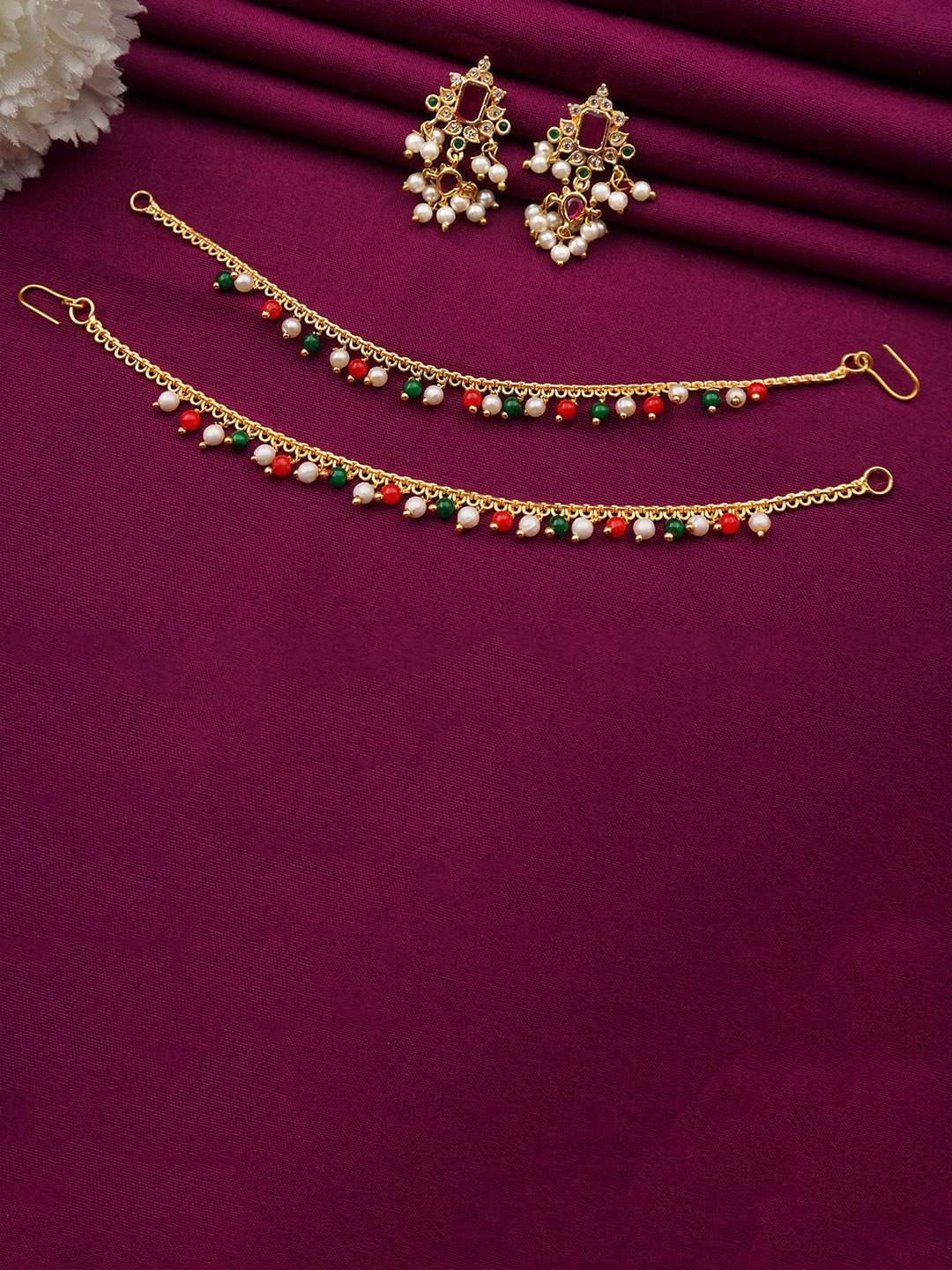

PINAAKA DARINI Set Of 2 1Gram Gold-Plated Drop Earrings With Chain