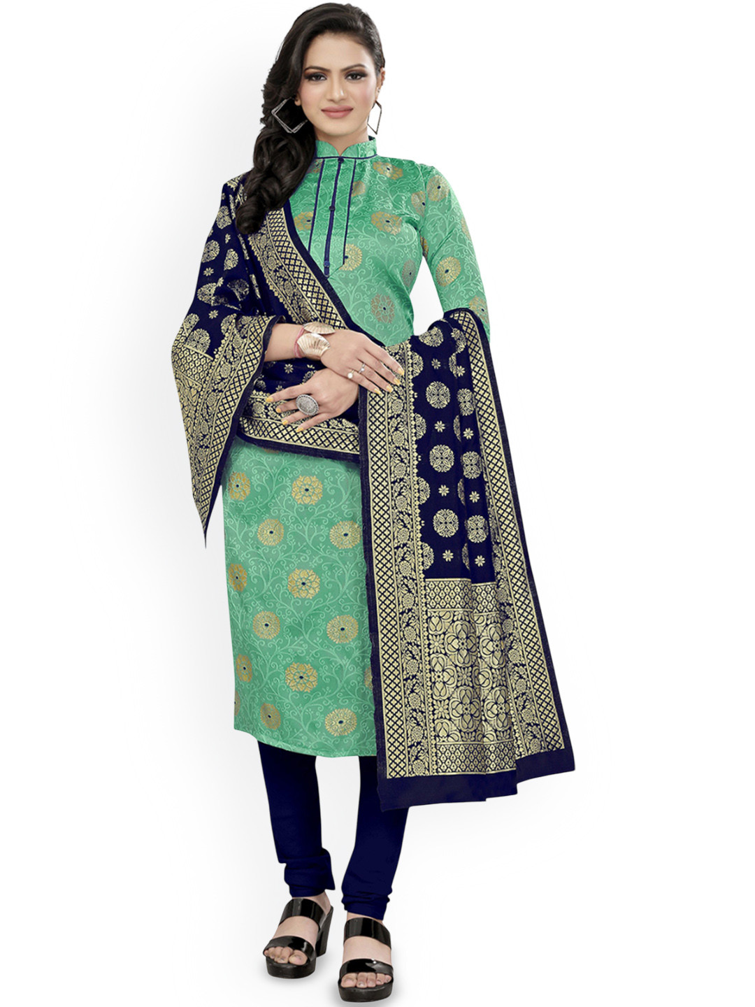 

Maroosh Floral Woven Design Unstitched Dress Material, Sea green