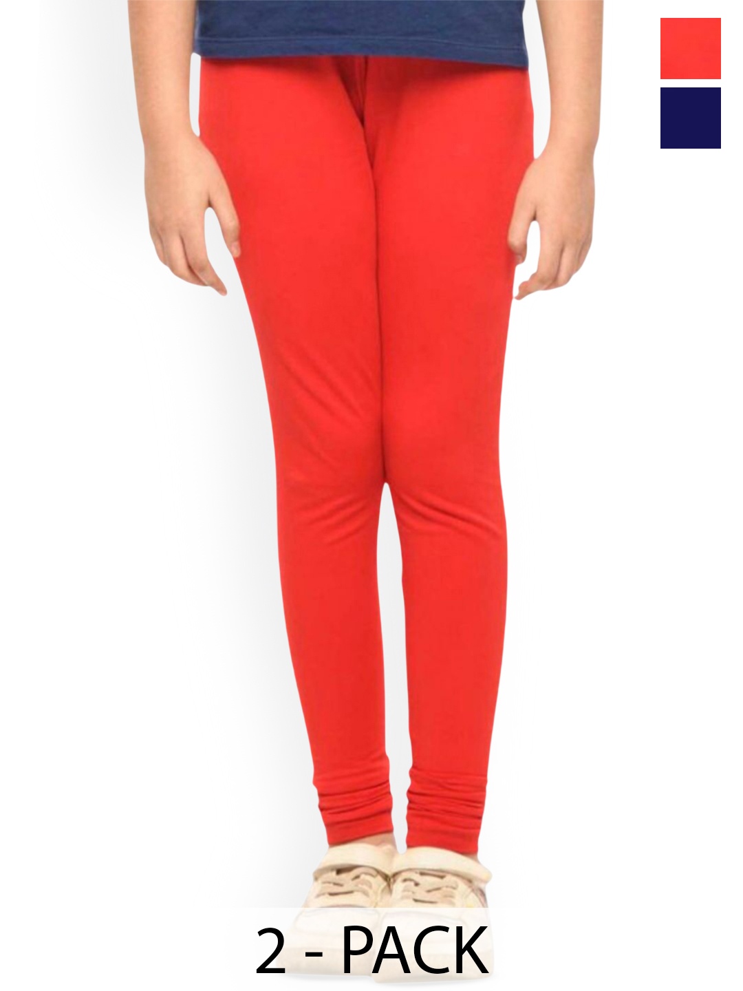 

Tik Tok WEARS Girls Pack Of 2 Churidar Length Leggings, Red