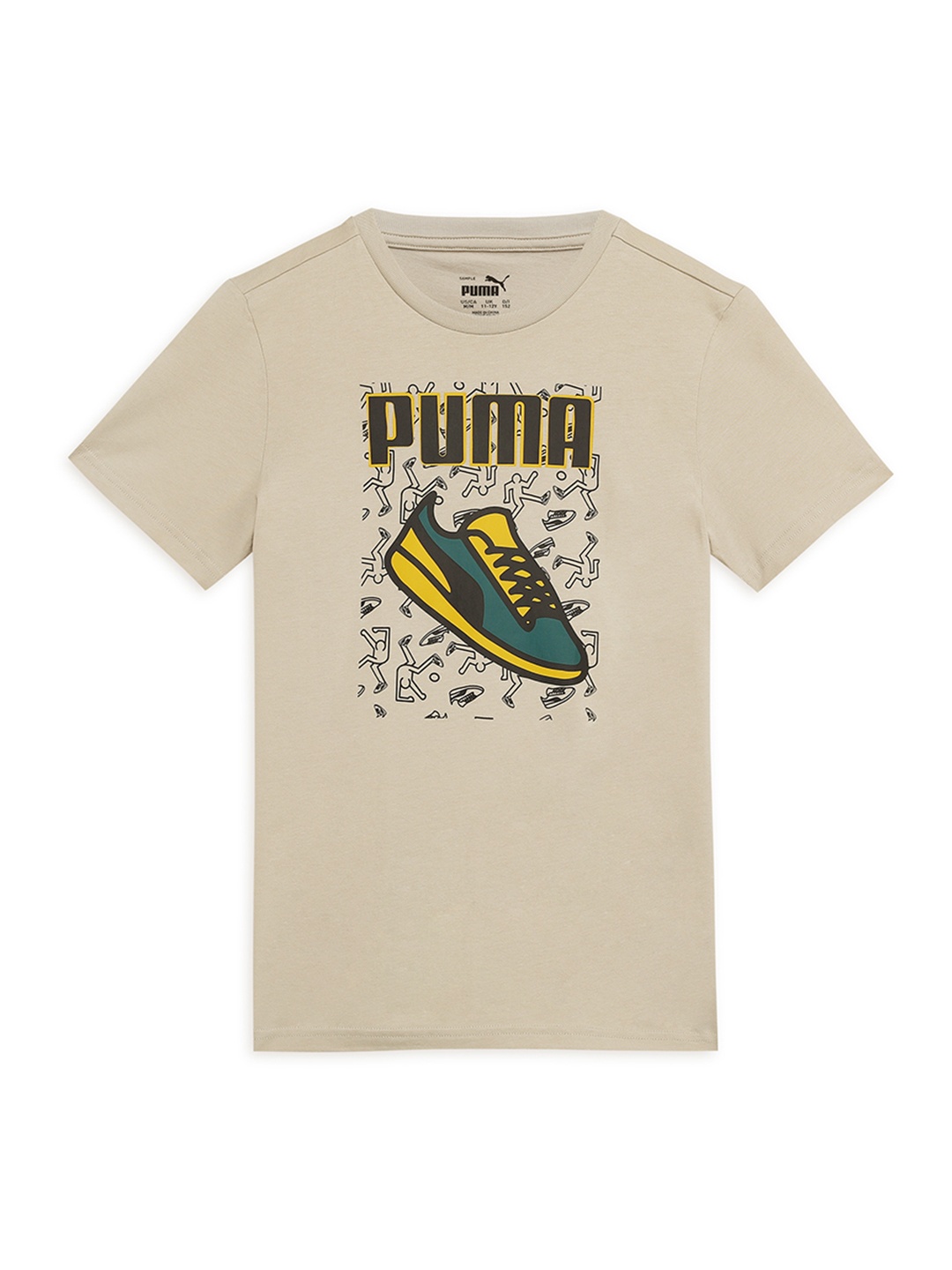 

Puma Boys LOGO LAB Brand Logo Printed Pure Cotton T-shirt, Beige