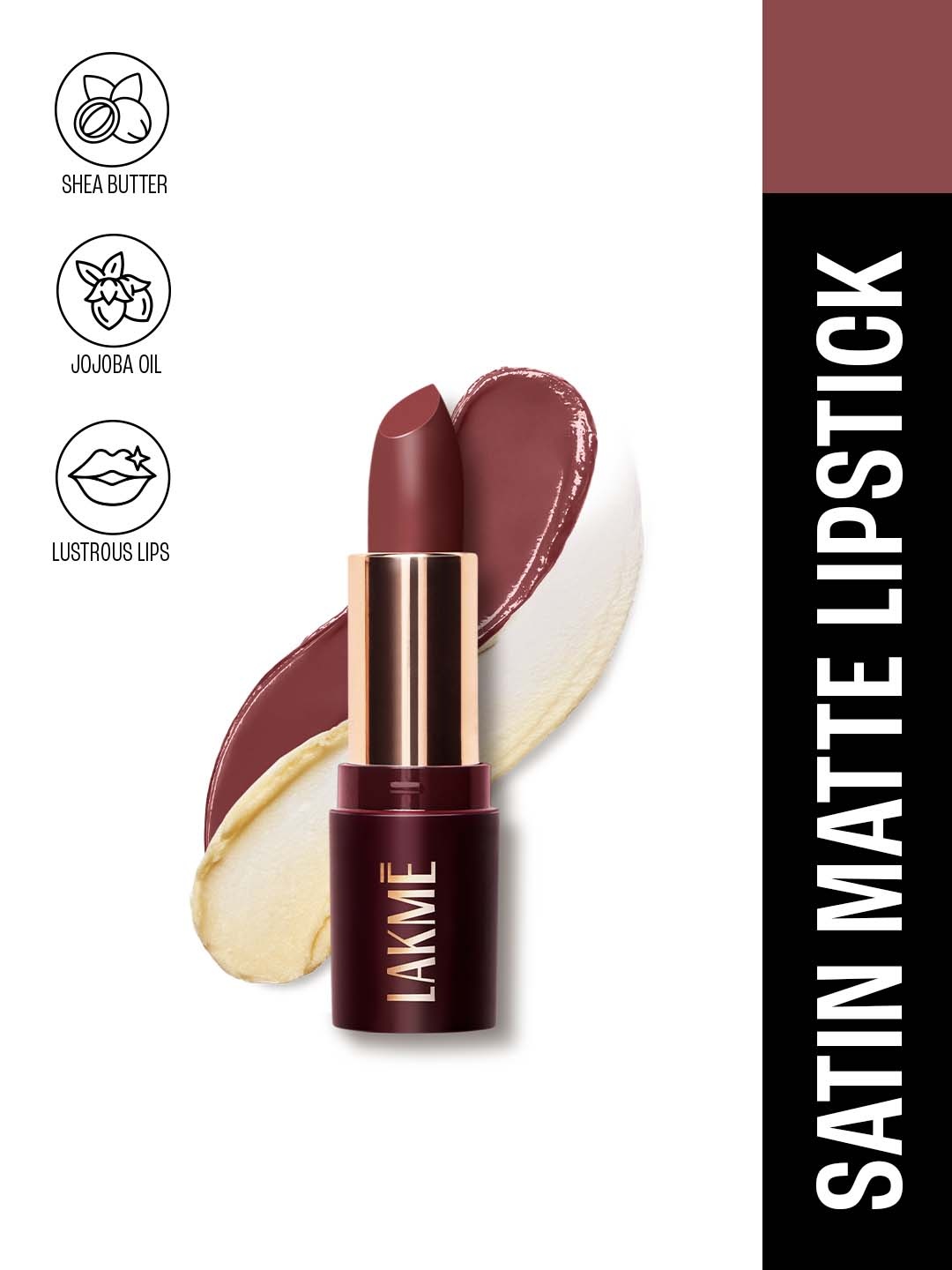 

Lakme Ultimat Glam Satin Matte Lipstick - 4.3g - Mauve Hue UN5, Brown