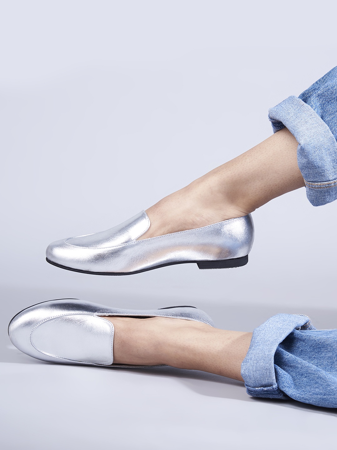 

SKO Women Colourblocked Ballerinas Flats, Silver
