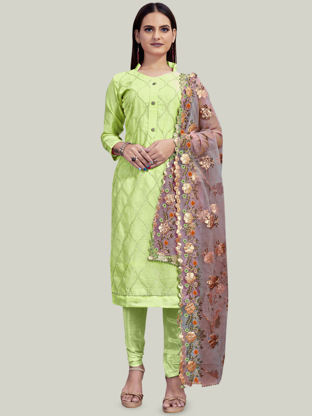 

Maroosh Floral Embroidered Unstitched Dress Material, Green