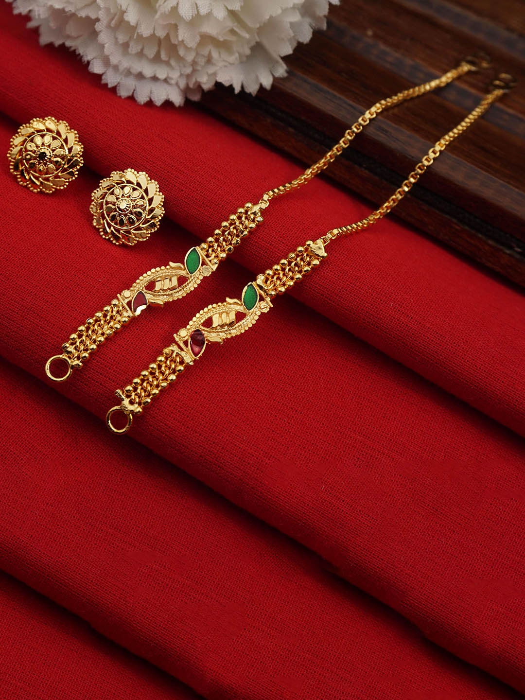 

PINAAKA DARINI Circular 1Gram Gold -Plated Artificial Stone Studded Studs