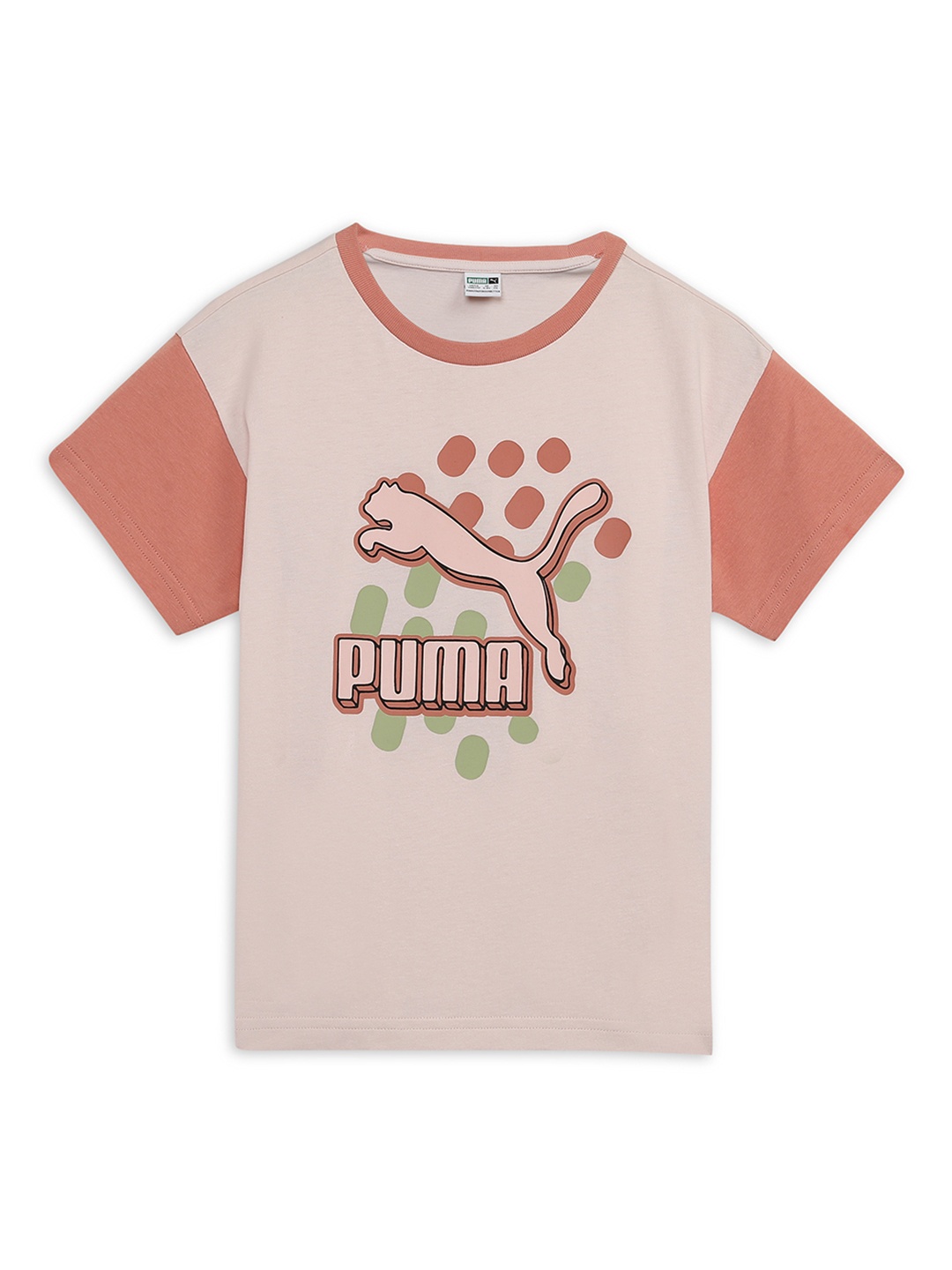 

PUMA Kid's Brand Logo Printed T-Shirt, Peach