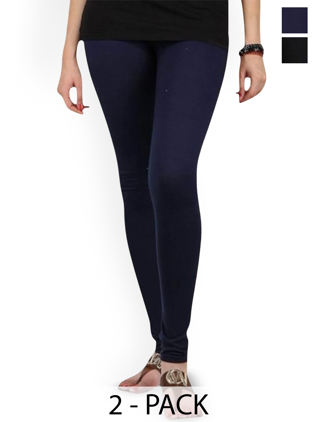 

PR PINK ROYAL Pack Of 2 Mid-Rise Churidar-Length Leggings, Black