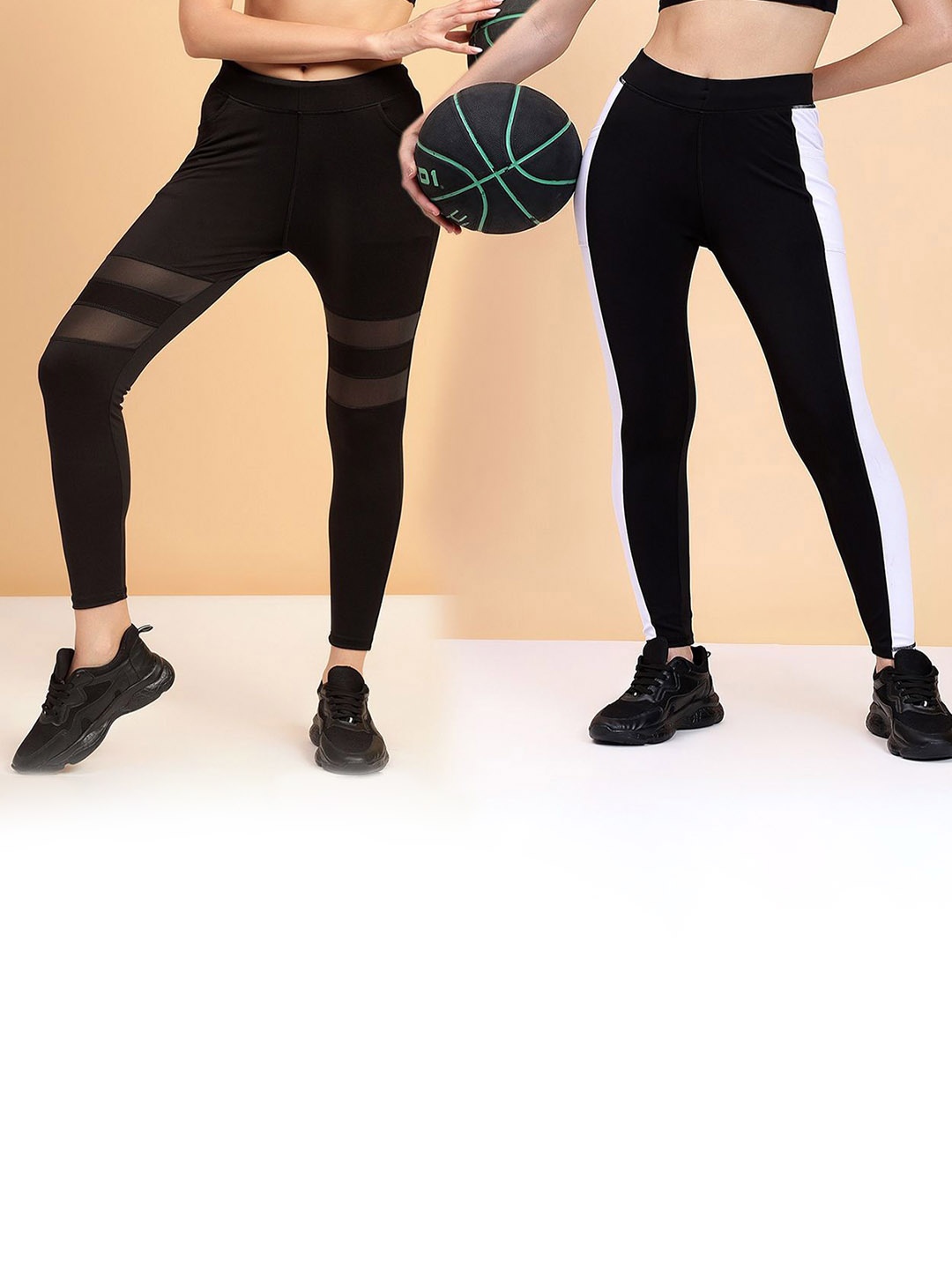 

KRONMENINEN Pack Of 2 Striped Skinny-Fit Rapid-Dry Tights, Black