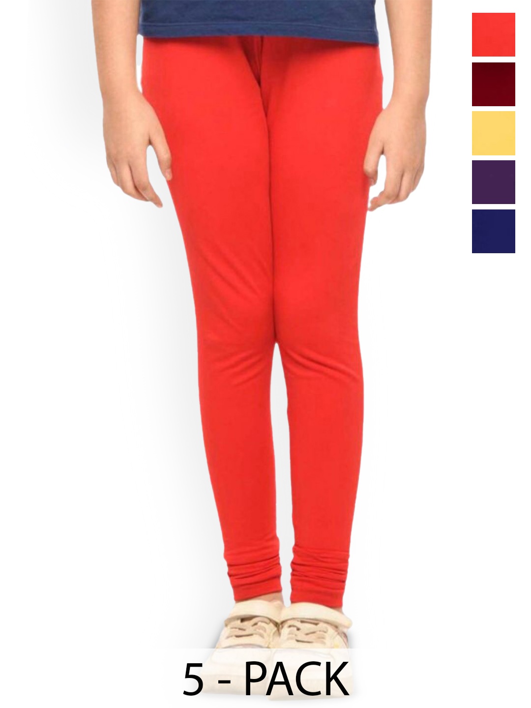 

Tik Tok WEARS Girls Pack Of 5 Churidar Length Leggings, Red