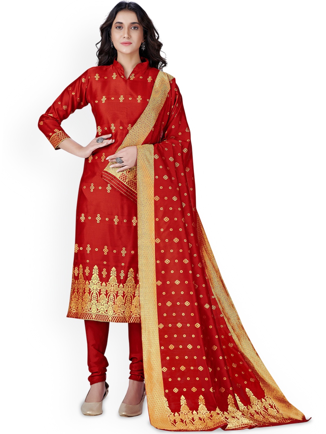 

Maroosh Woven Design Unstitched Dress Material, Red