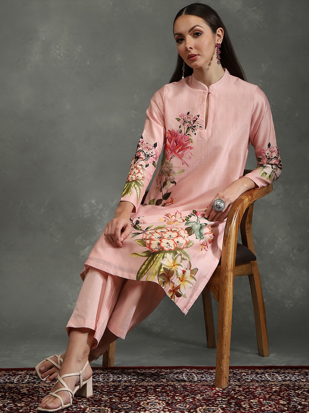 

Biba Floral Printed Kurta with Trouser, Pink