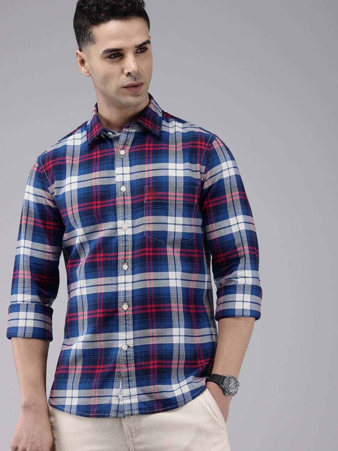 

U.S. Polo Assn. Pure Cotton Tailored Fit Checked Casual Shirt, Navy blue